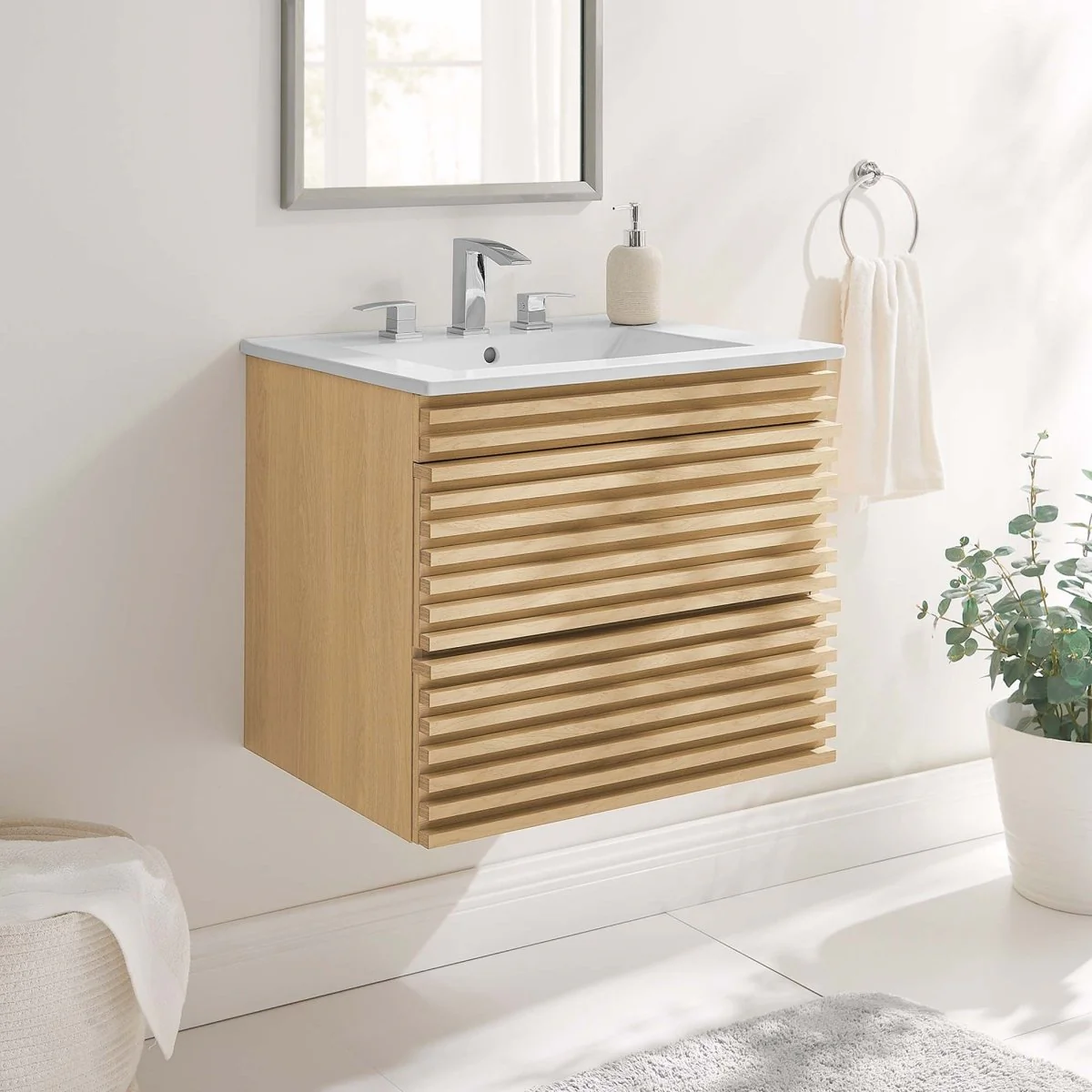 Mid-Century Wall-Mount Bathroom Vanity with Sink, Floating Modern Design - Image 64