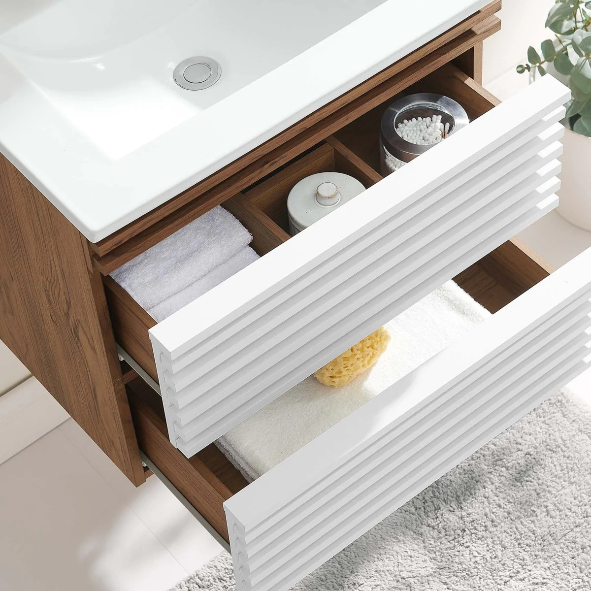 Mid-Century Wall-Mount Bathroom Vanity with Sink, Floating Modern Design - Image 78