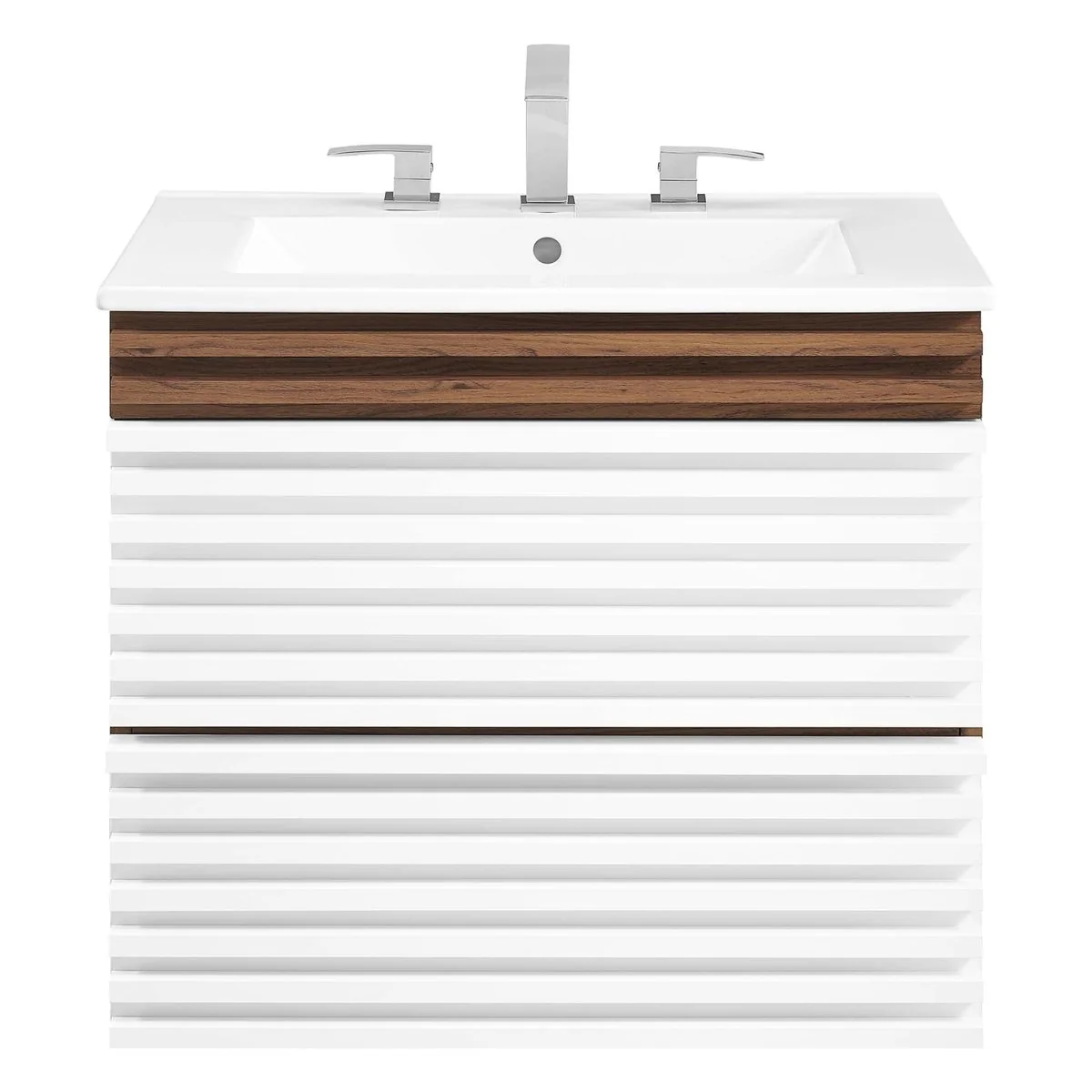 Mid-Century Wall-Mount Bathroom Vanity with Sink, Floating Modern Design - Image 81