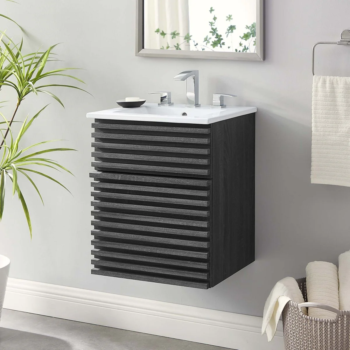 Mid-Century Wall-Mount Bathroom Vanity with Sink, Floating Modern Design - Image 9