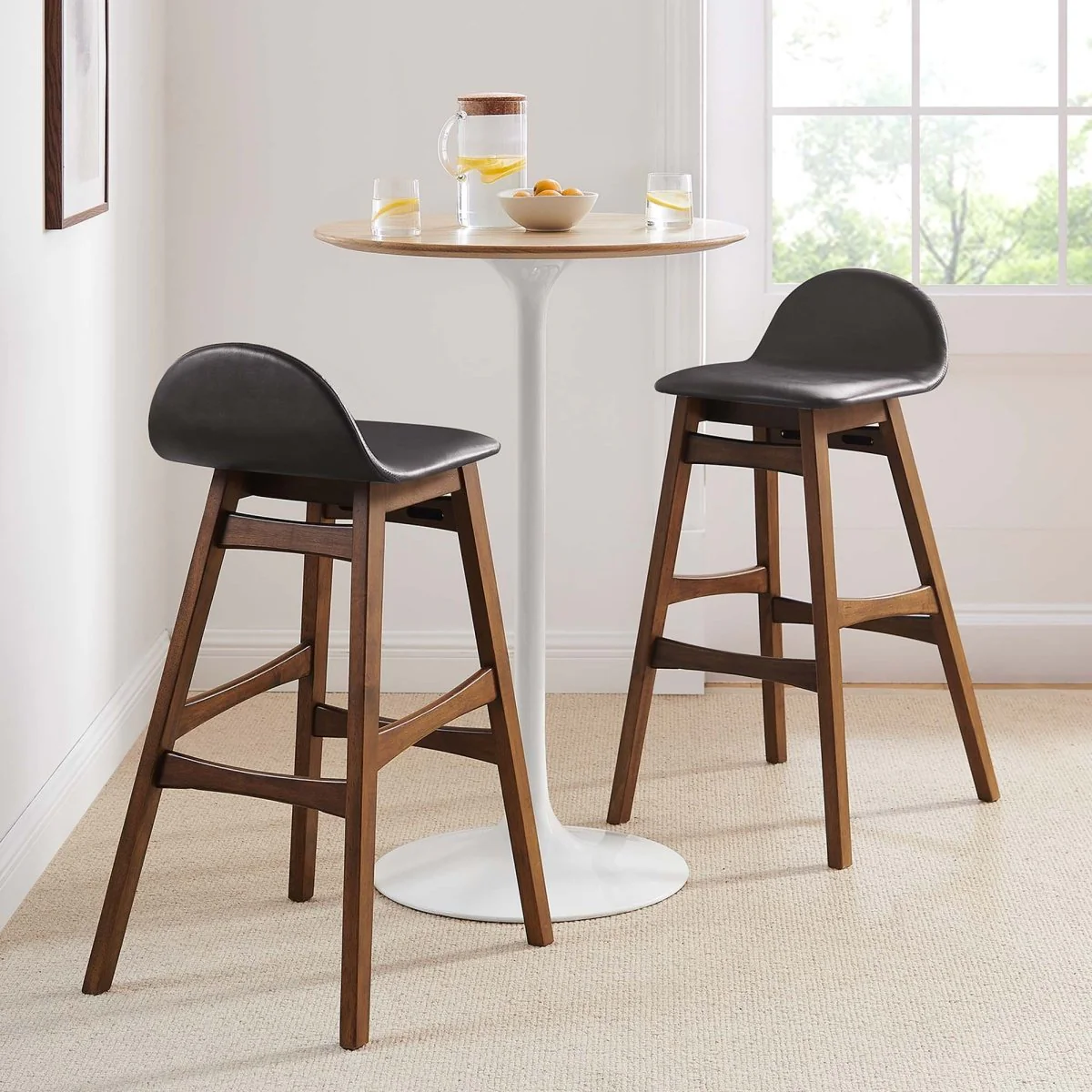 Mid-Century Wood and Vegan Leather Bar Stool Set of 2 – 36.5 Inch - Image 6