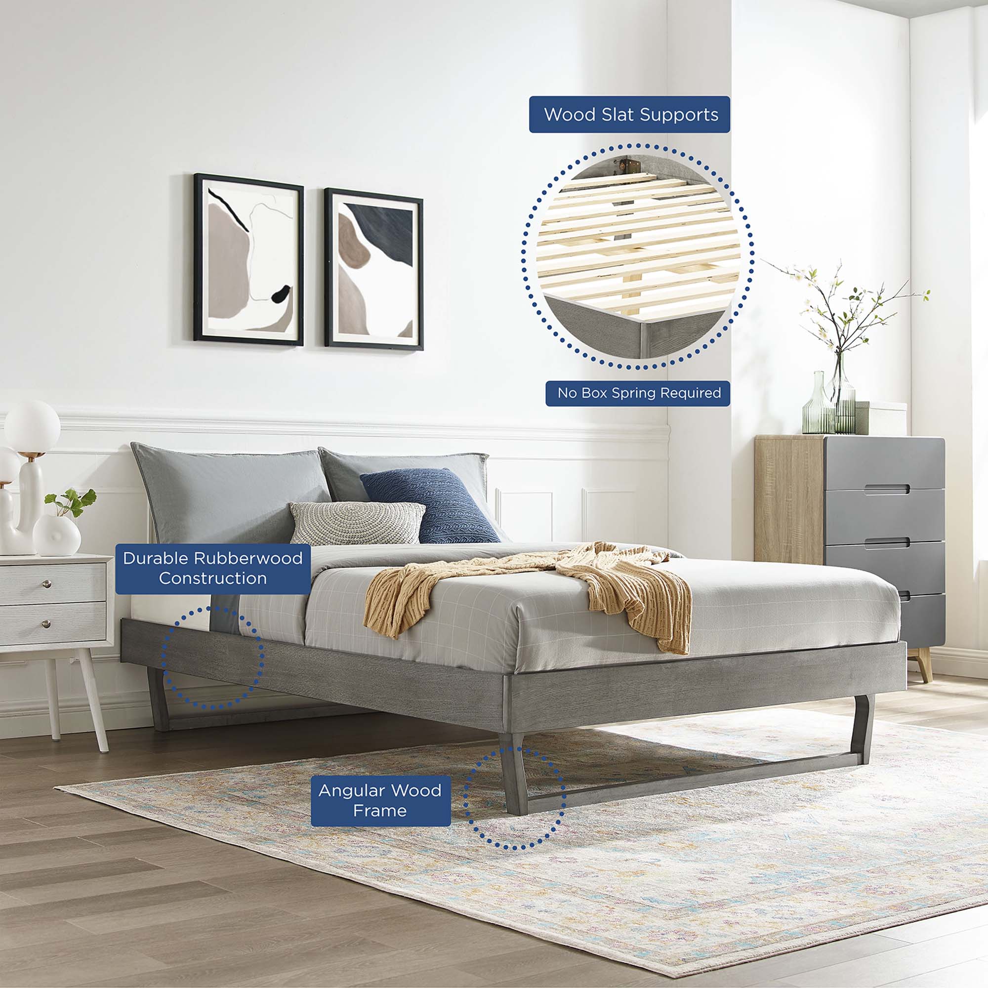 Mid-Century Wood Platform Bed Frame - Image 40