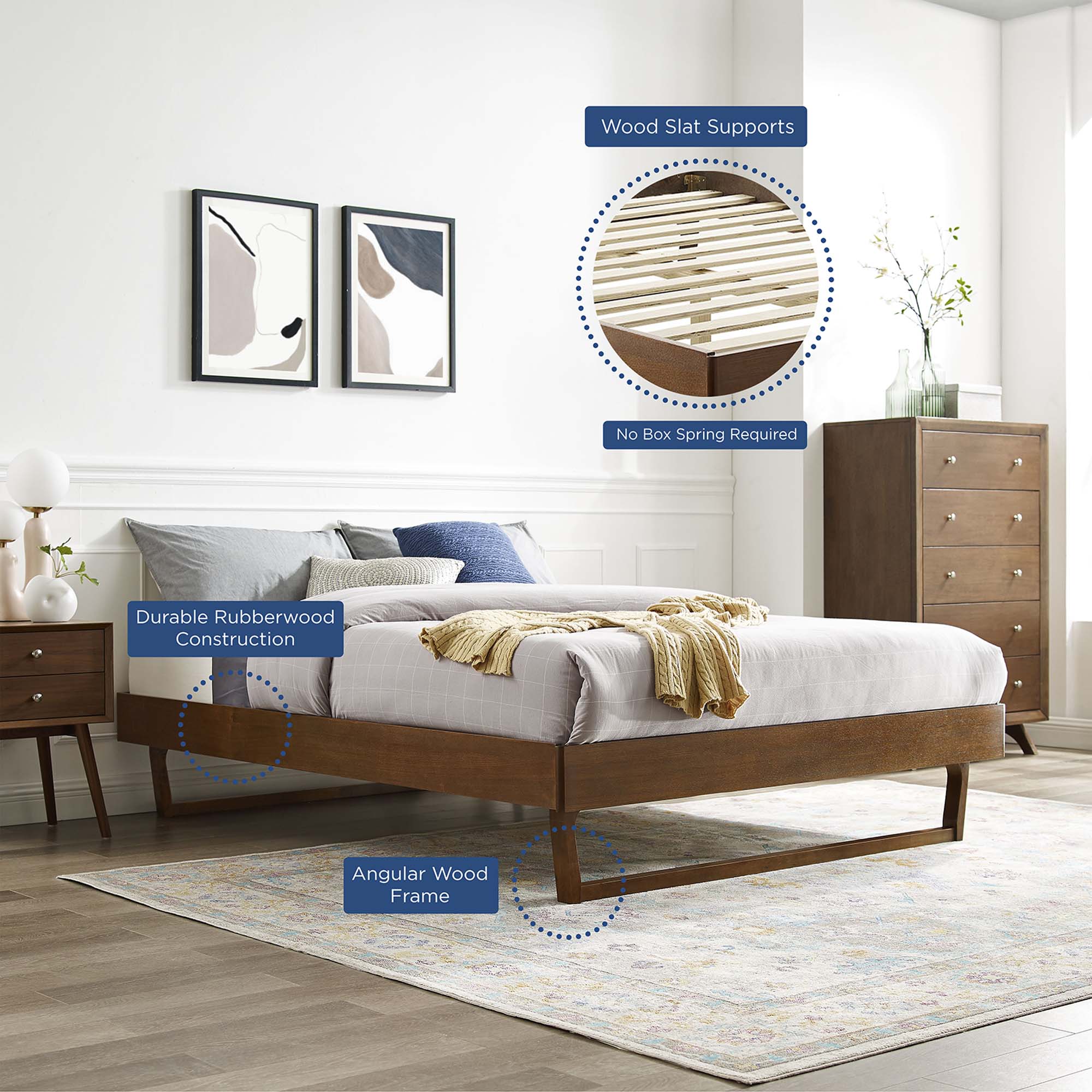 Mid-Century Wood Platform Bed Frame - Image 5