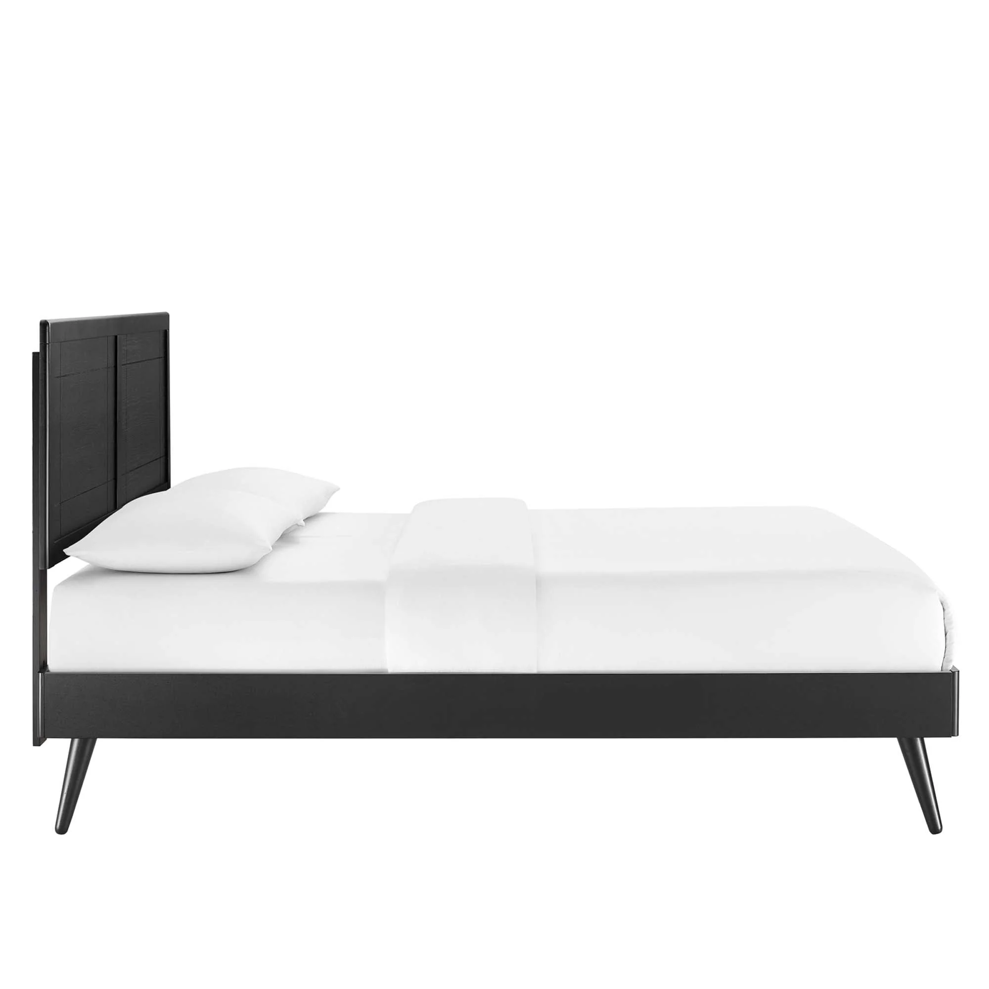 Mid-Century Wood Platform Bed with Window Pane Headboard - Image 15