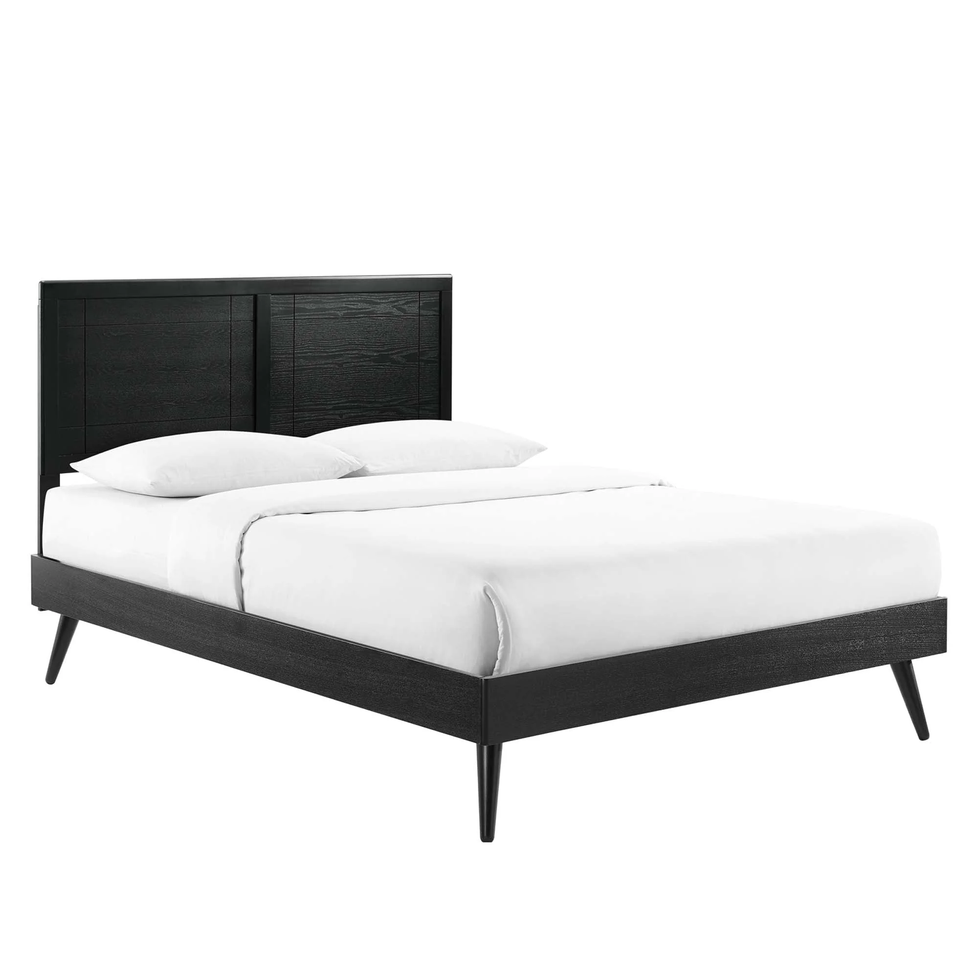 Mid-Century Wood Platform Bed with Window Pane Headboard - Image 30