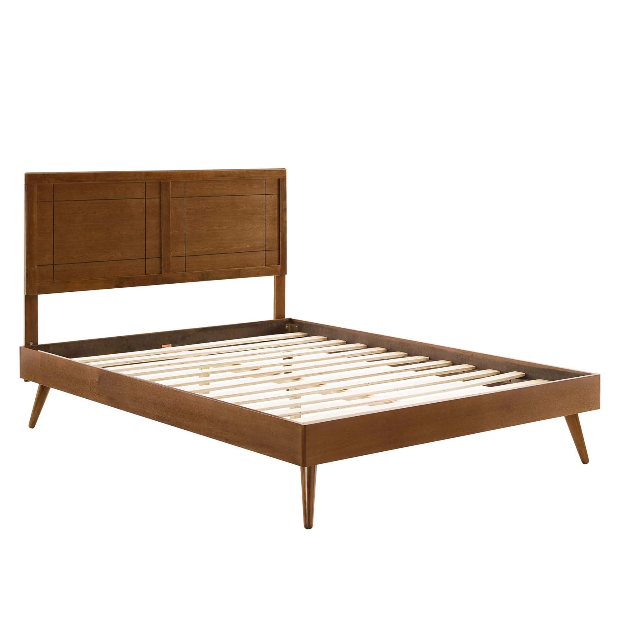 Mid-Century Wood Platform Bed with Window Pane Headboard - Image 58