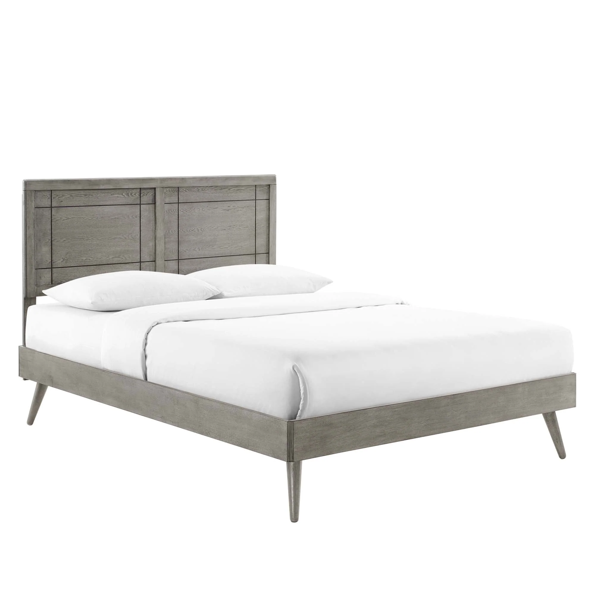 Mid-Century Wood Platform Bed with Window Pane Headboard - Image 6