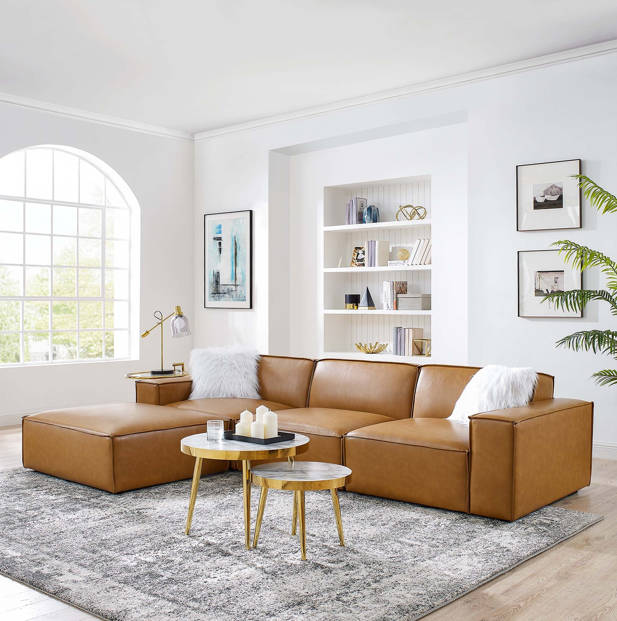 Minimalist 4-Piece Vegan Leather Sectional Sofa – 125 Inch - Image 6