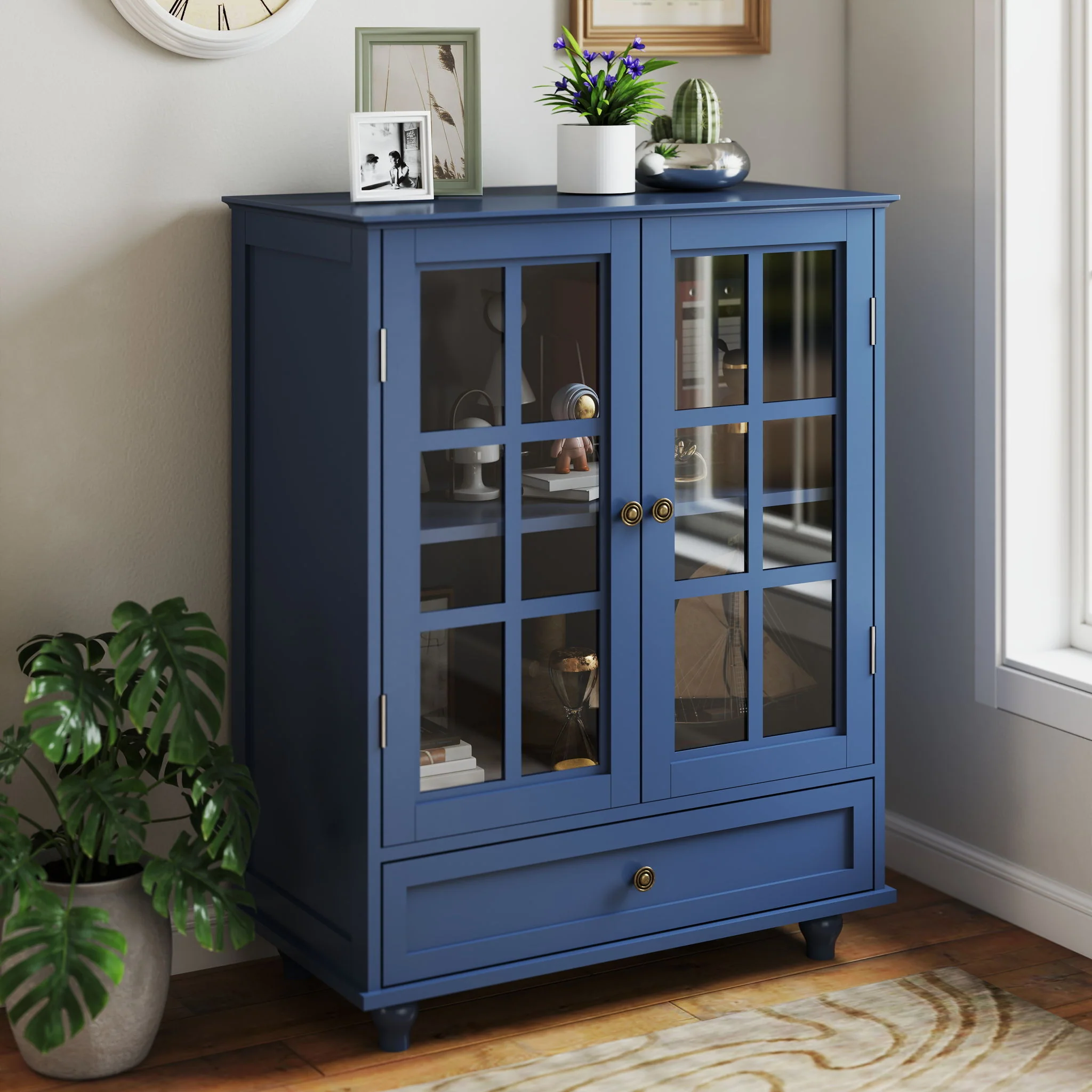 Minimalist Buffet Cabinet With Double Glass Doors And Drawer - Image 24