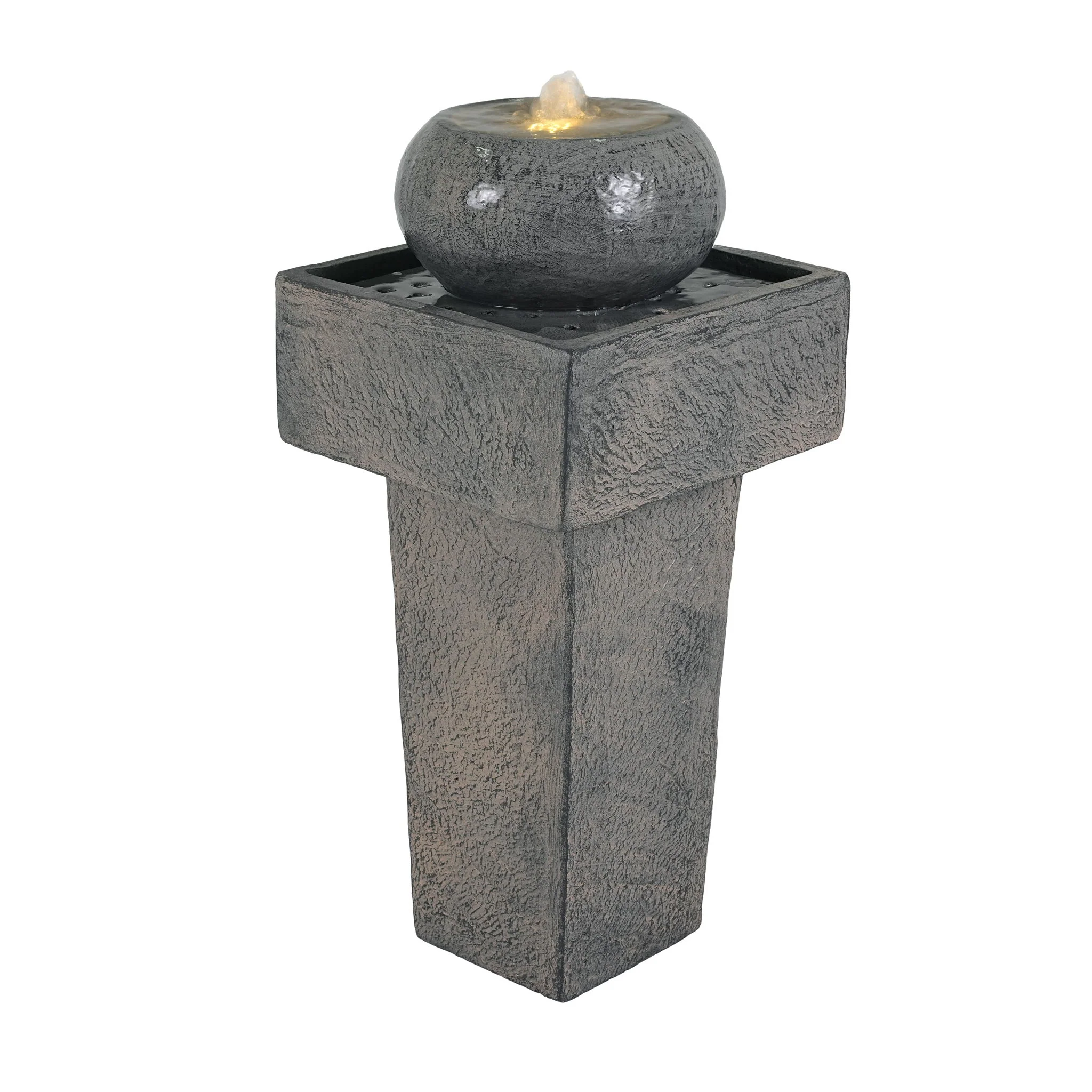Minimalist Column Fountain With LED Lighting, Outdoor Decor For Patio, Porch And Garden - Gray - Image 9