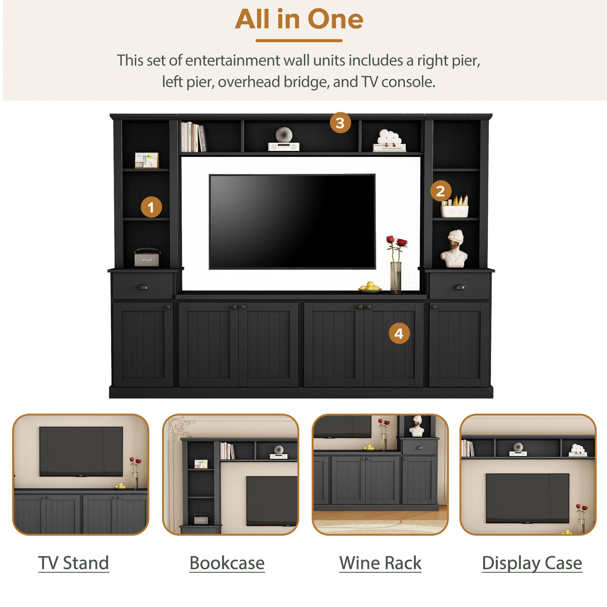 Minimalist Entertainment Wall Unit Set With Bridge For TVs Up To 75" - Image 12