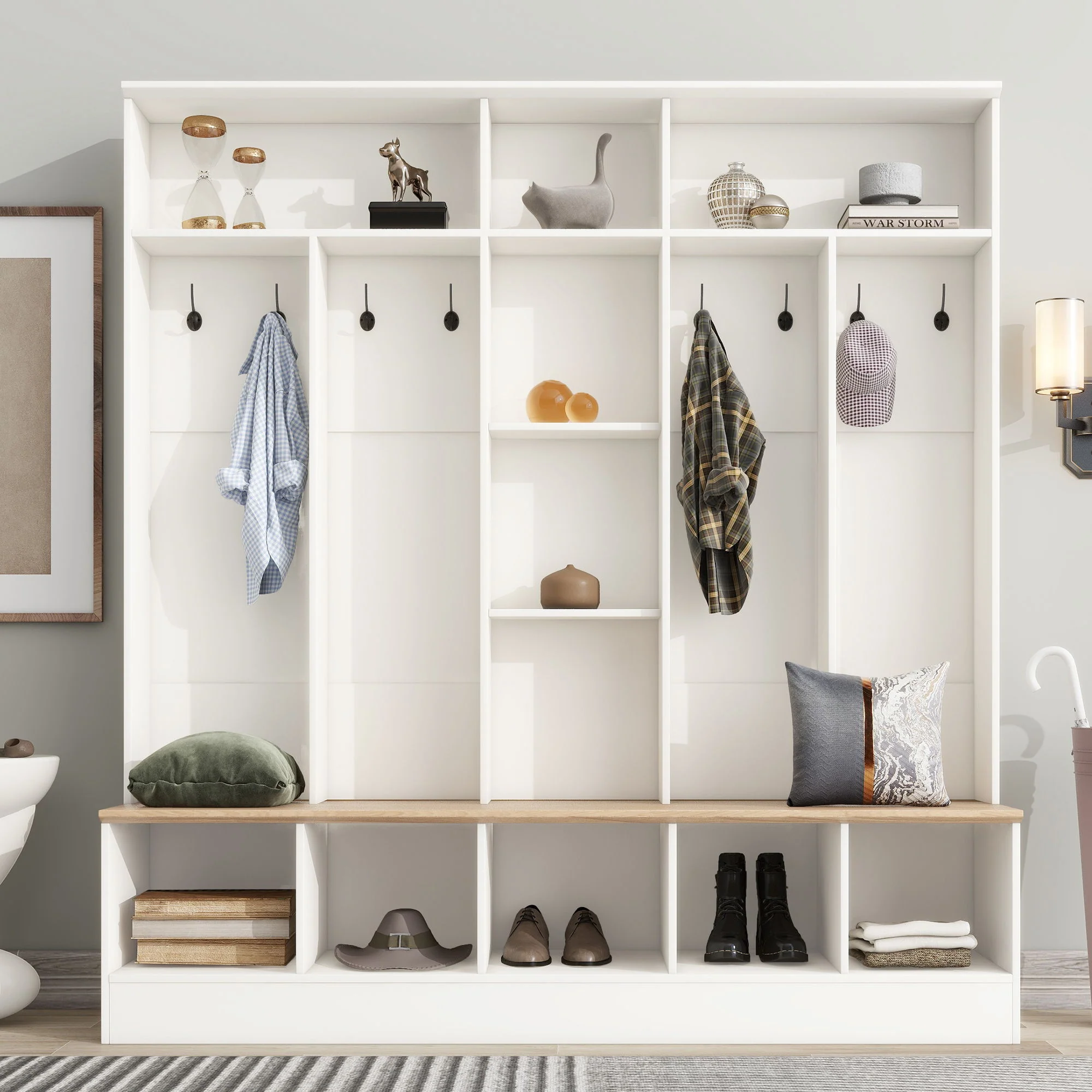 Minimalist Shoe Cabinet With Cube Storage & Shelves - Image 14