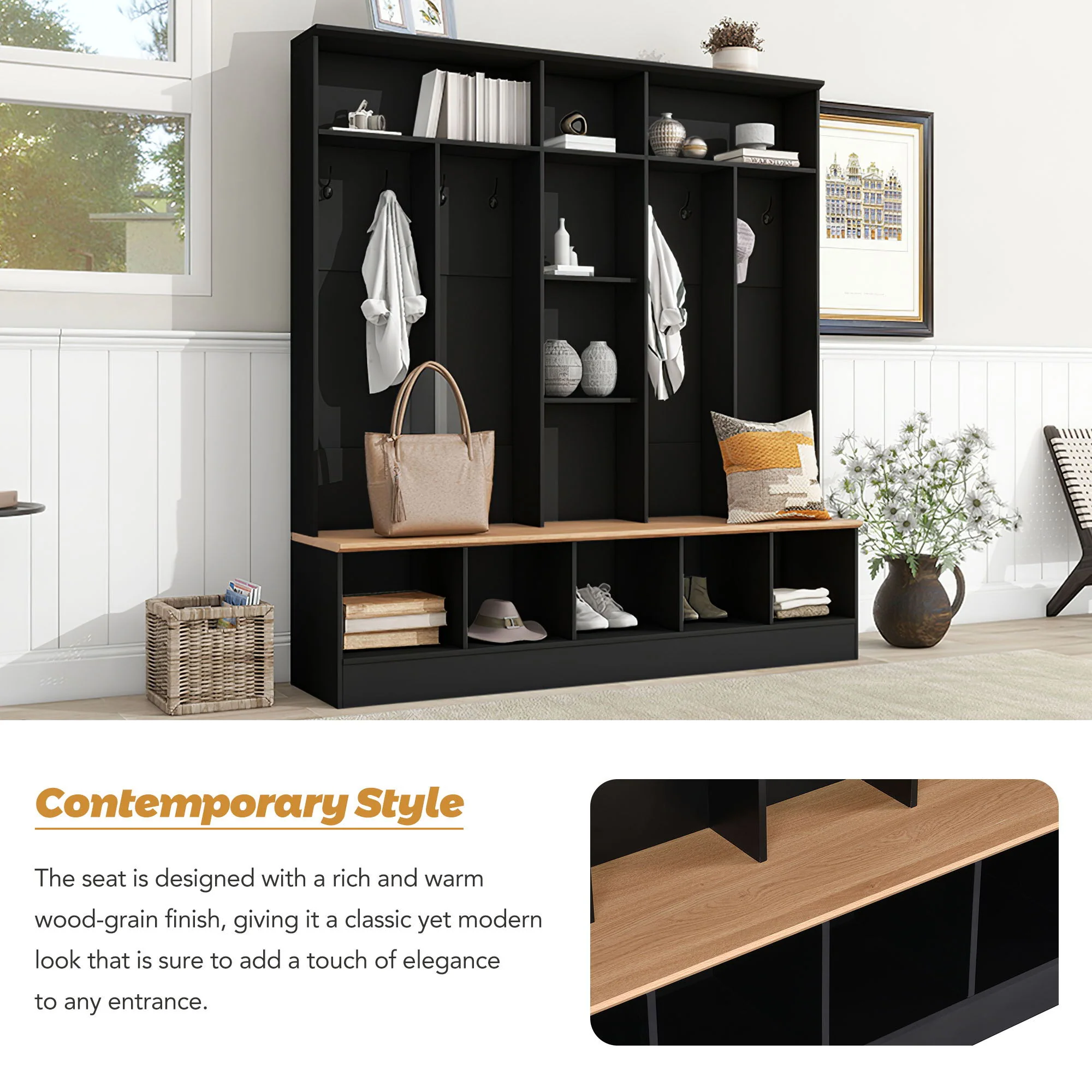 Minimalist Shoe Cabinet With Cube Storage & Shelves - Image 5