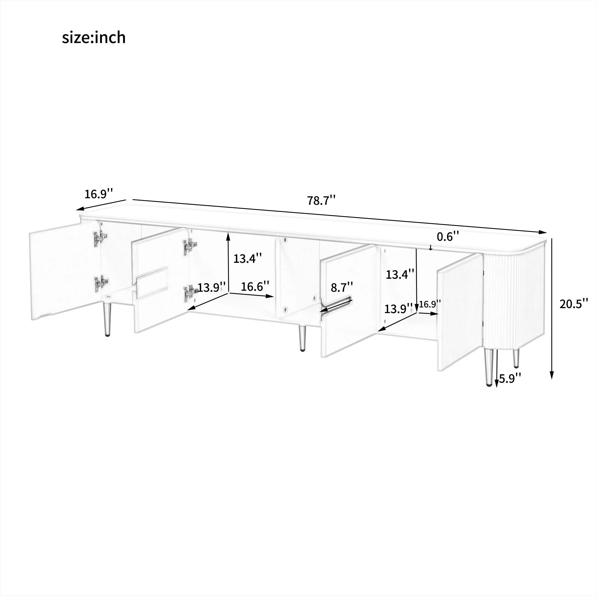 Minimalist TV Stand For TVs Up To 85", Modern Entertainment Center Media Console With 4 Spacious Cabinets For Living Room - Image 13
