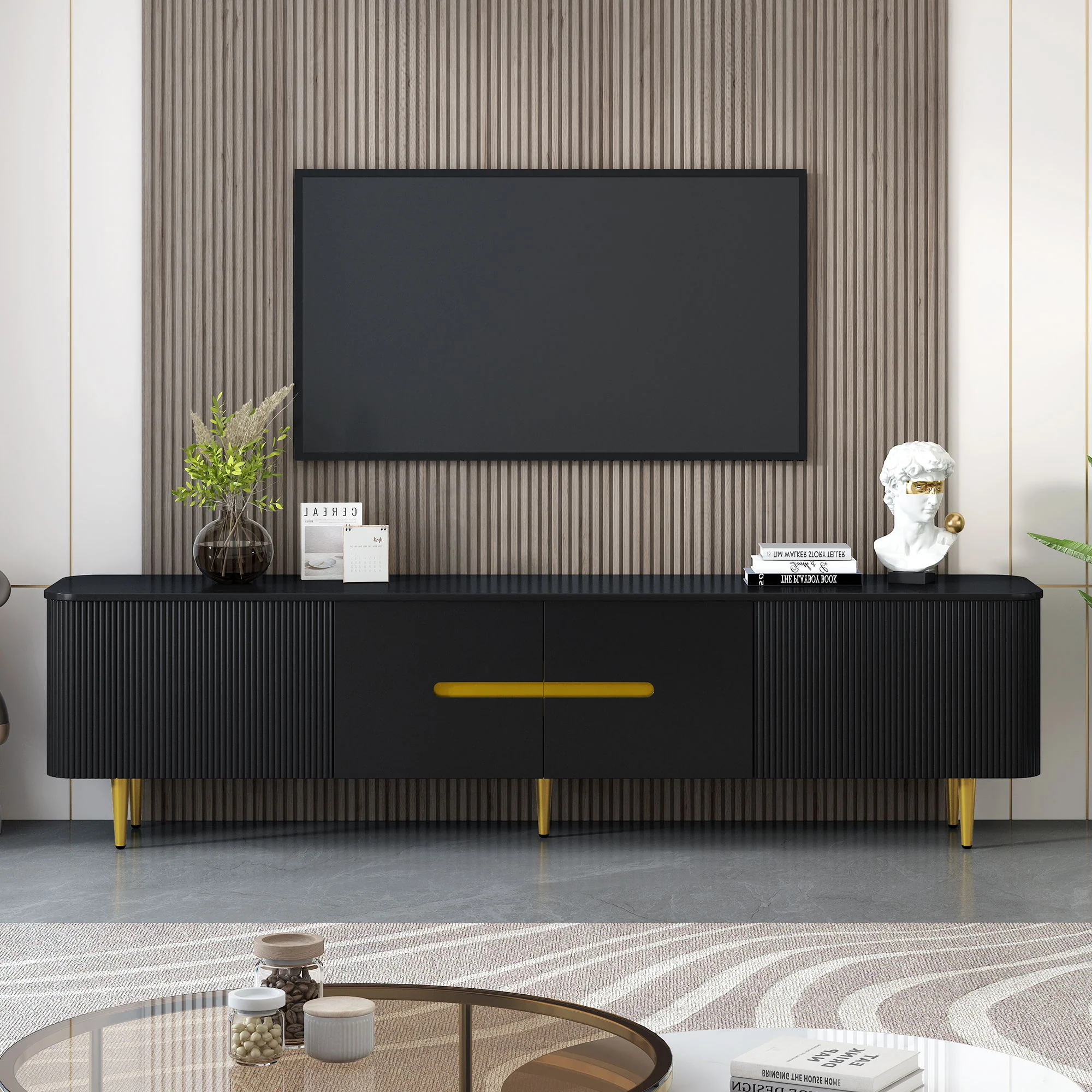 Minimalist TV Stand For TVs Up To 85", Modern Entertainment Center Media Console With 4 Spacious Cabinets For Living Room - Image 5