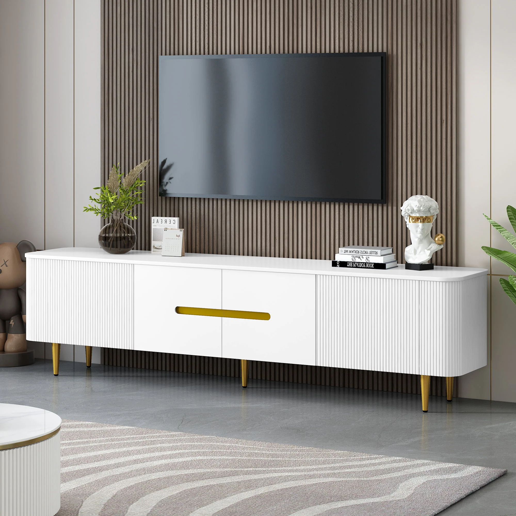 Minimalist TV Stand For TVs Up To 85", Modern Entertainment Center Media Console With 4 Spacious Cabinets For Living Room - Image 8