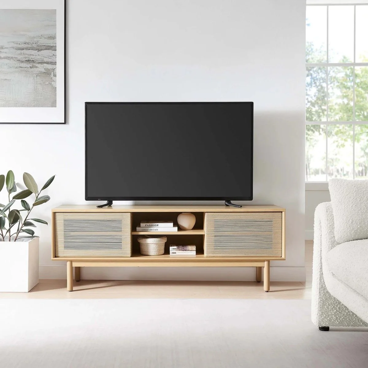 Minimalist TV Stand with Sliding Doors and Adjustable Shelves 59 Inch - Image 3