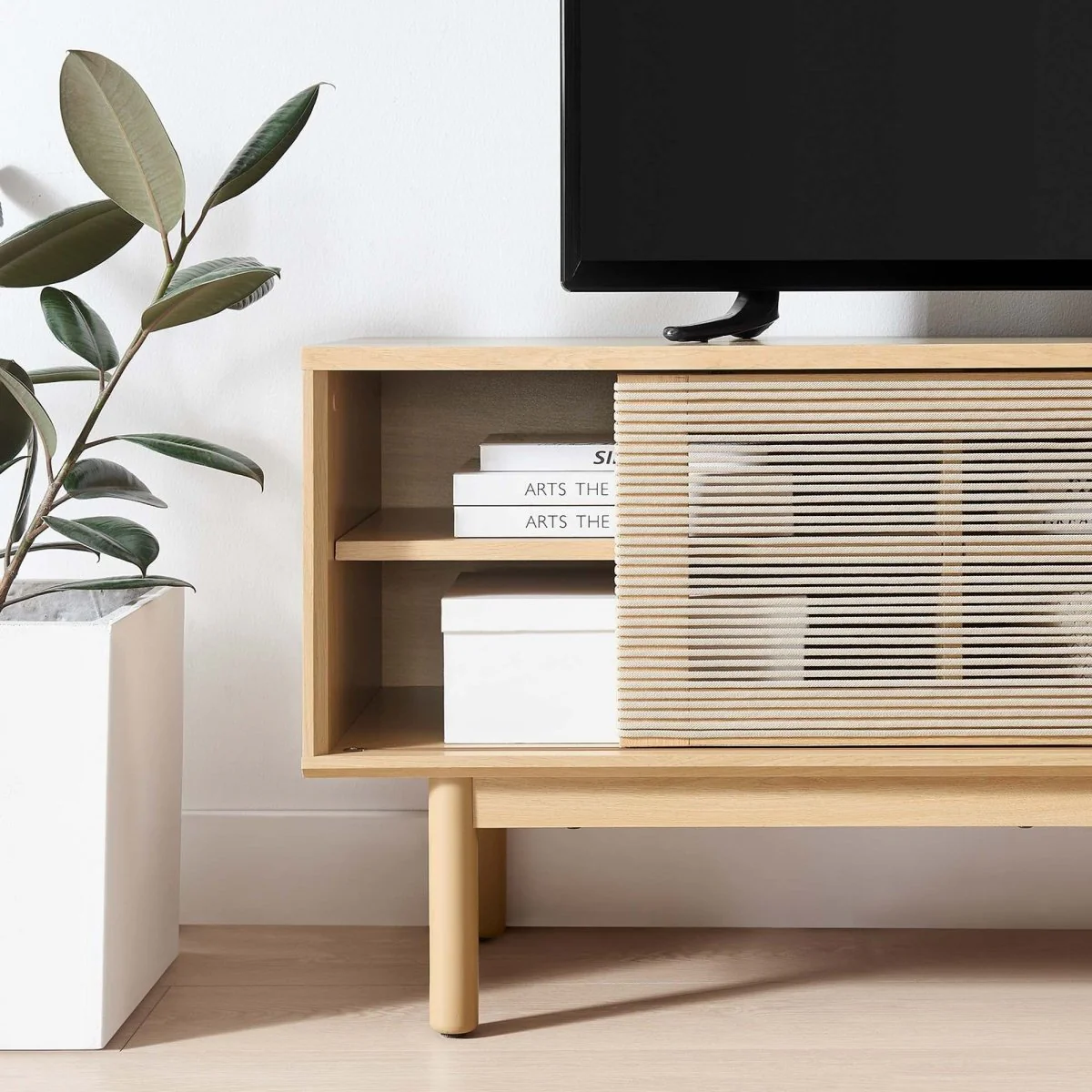 Minimalist TV Stand with Sliding Doors and Adjustable Shelves 59 Inch - Image 9