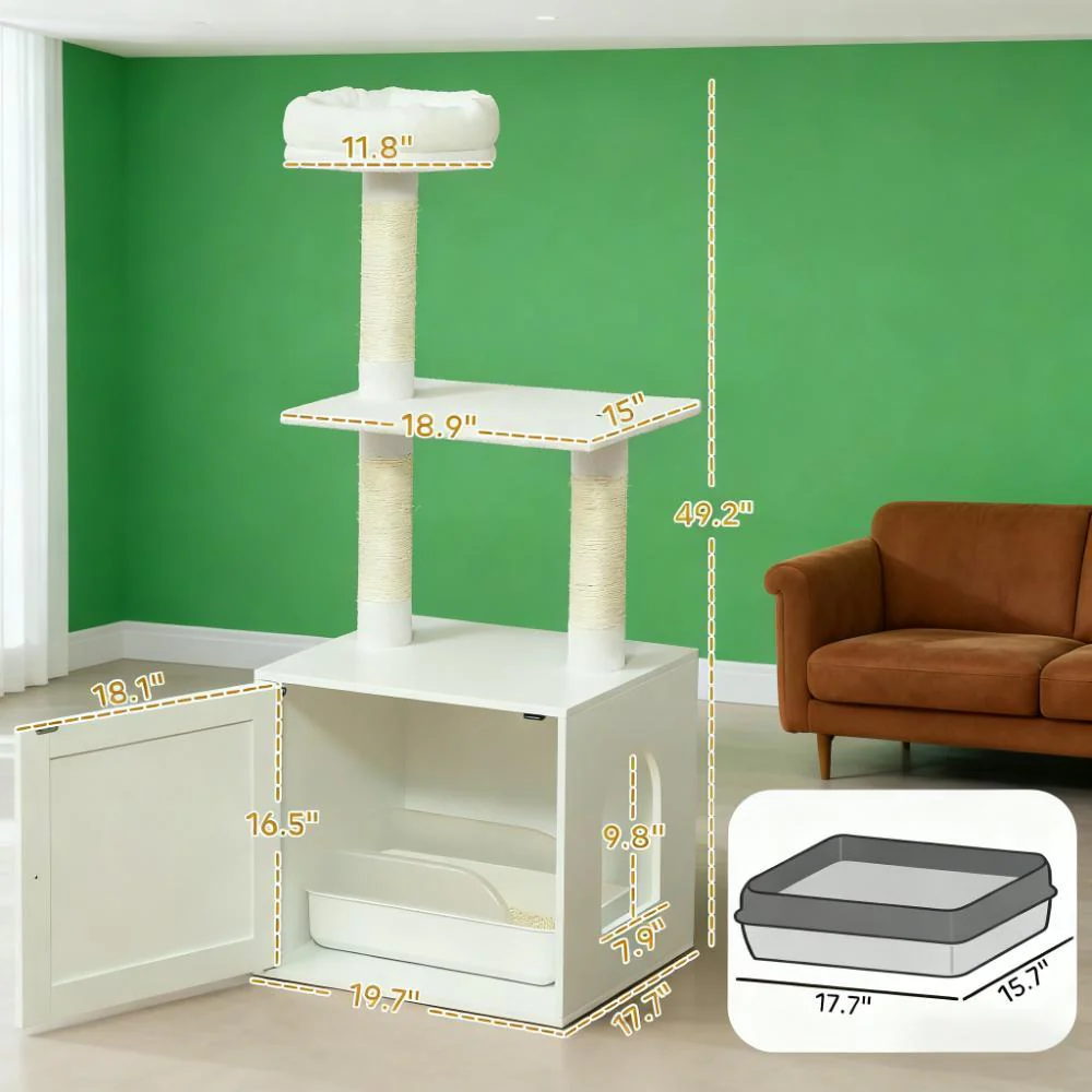 Mira 49-Inch 2-in-1 Cat Tree with Hidden Litter Box Enclosure - Image 4