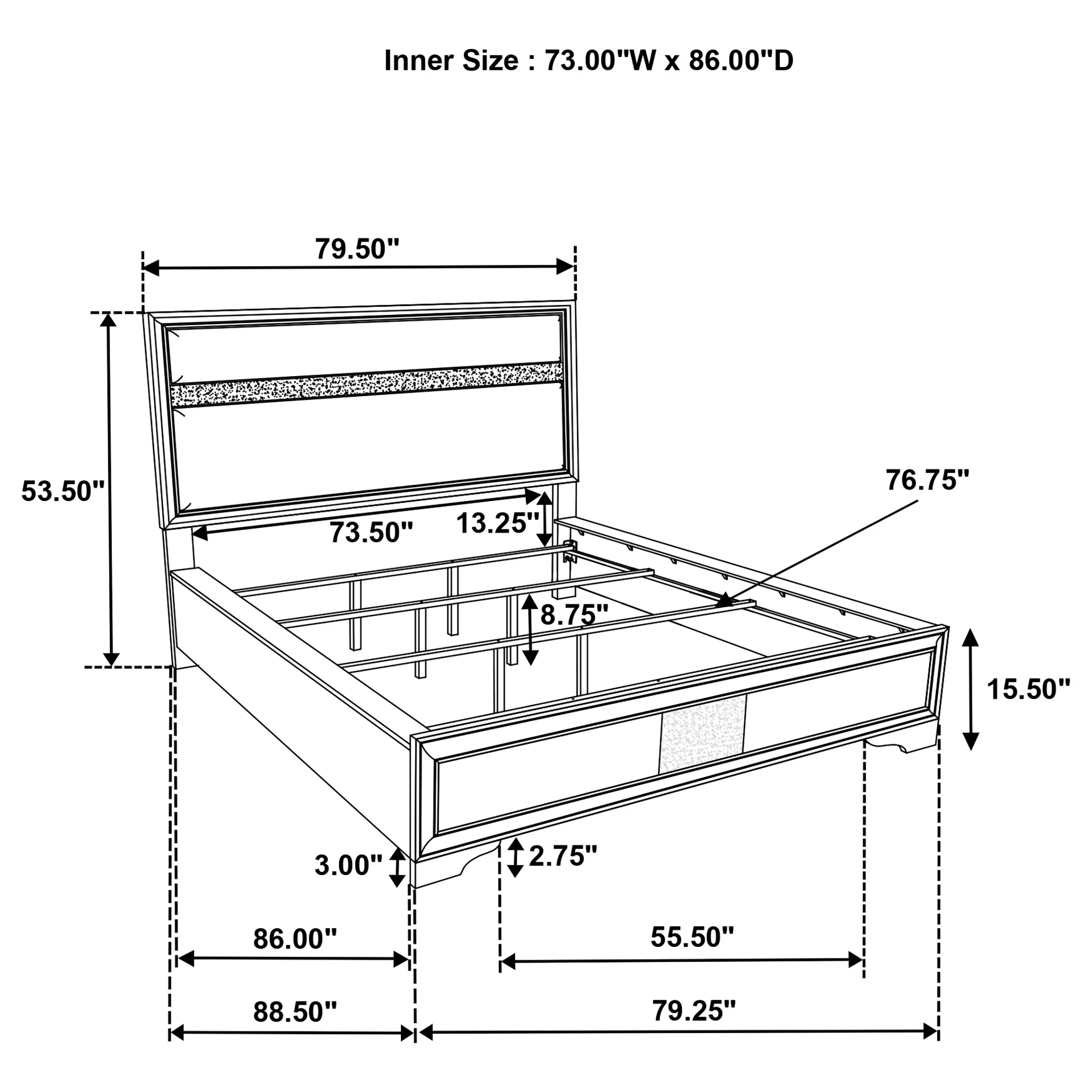 Miranda 54-Inch Upholstered California King Panel Bed, White - Image 12