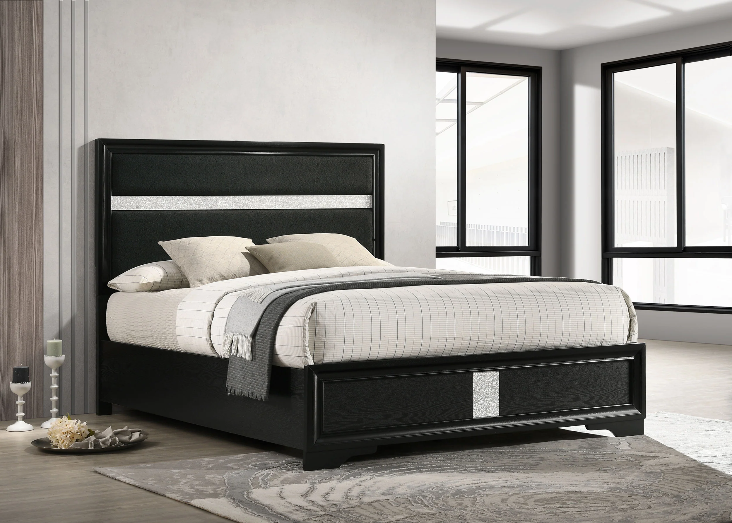 Miranda 54-Inch Upholstered Eastern King Panel Bed Black - Image 3