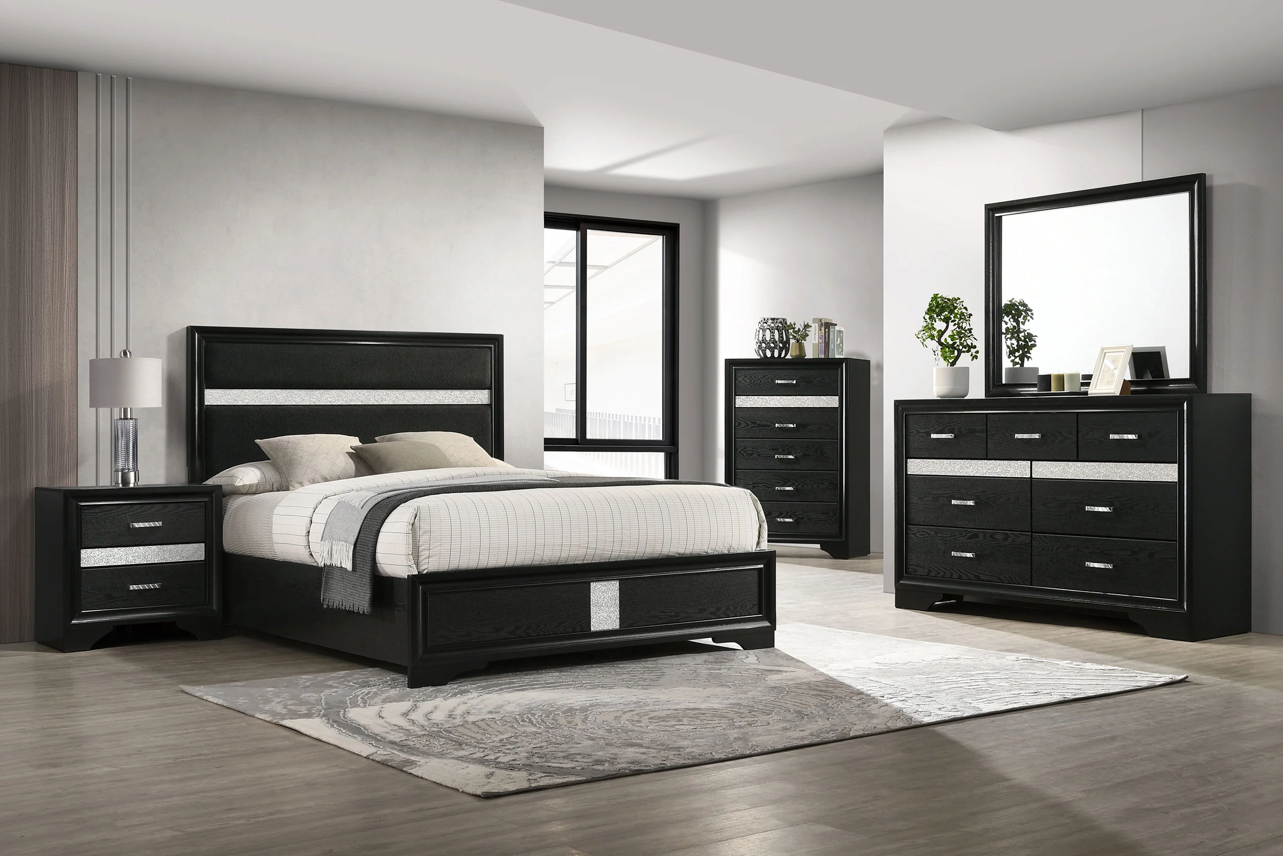 Miranda 54-Inch Upholstered Eastern King Panel Bed Black - Image 9