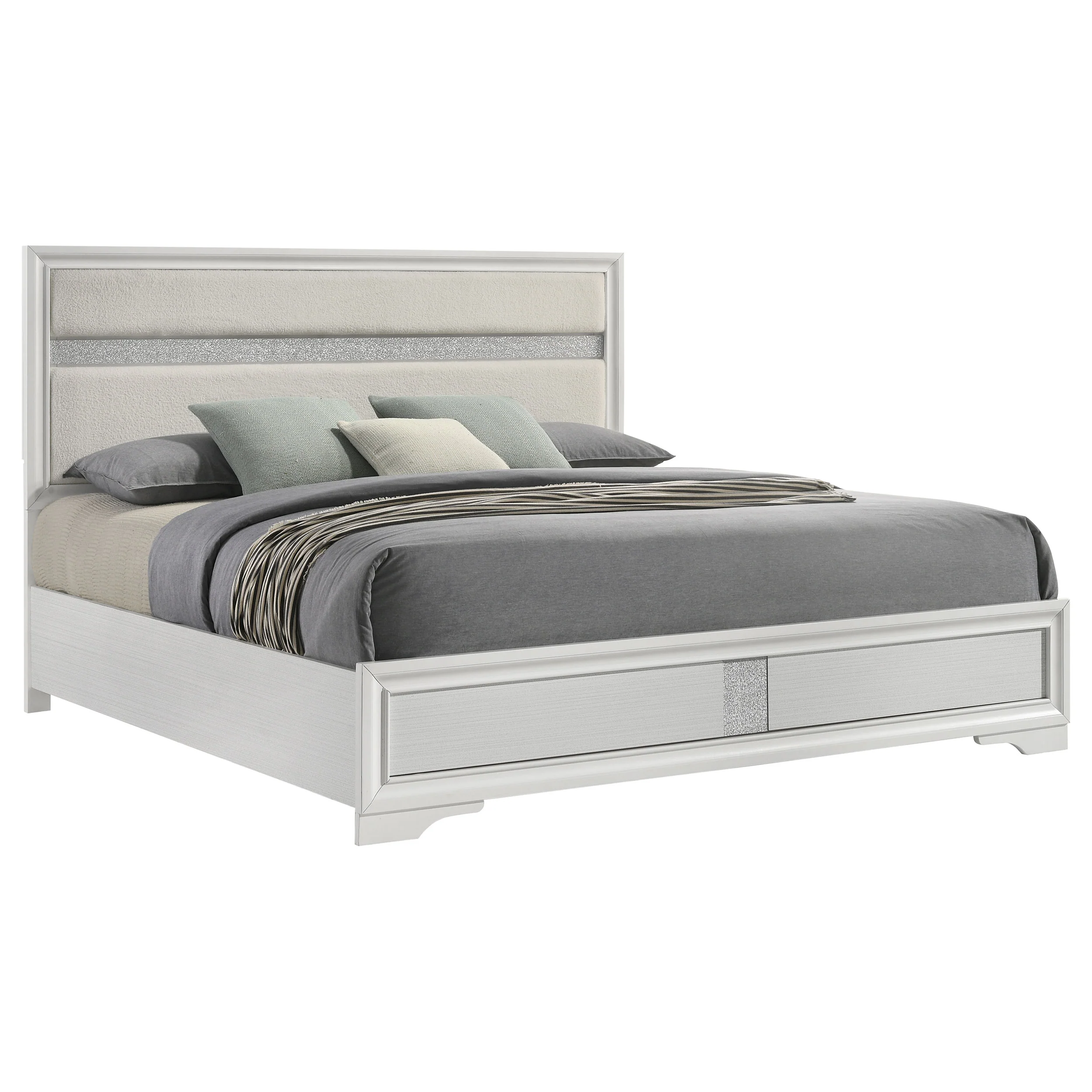 Miranda 54-Inch Upholstered Eastern King Panel Bed, White - Image 4