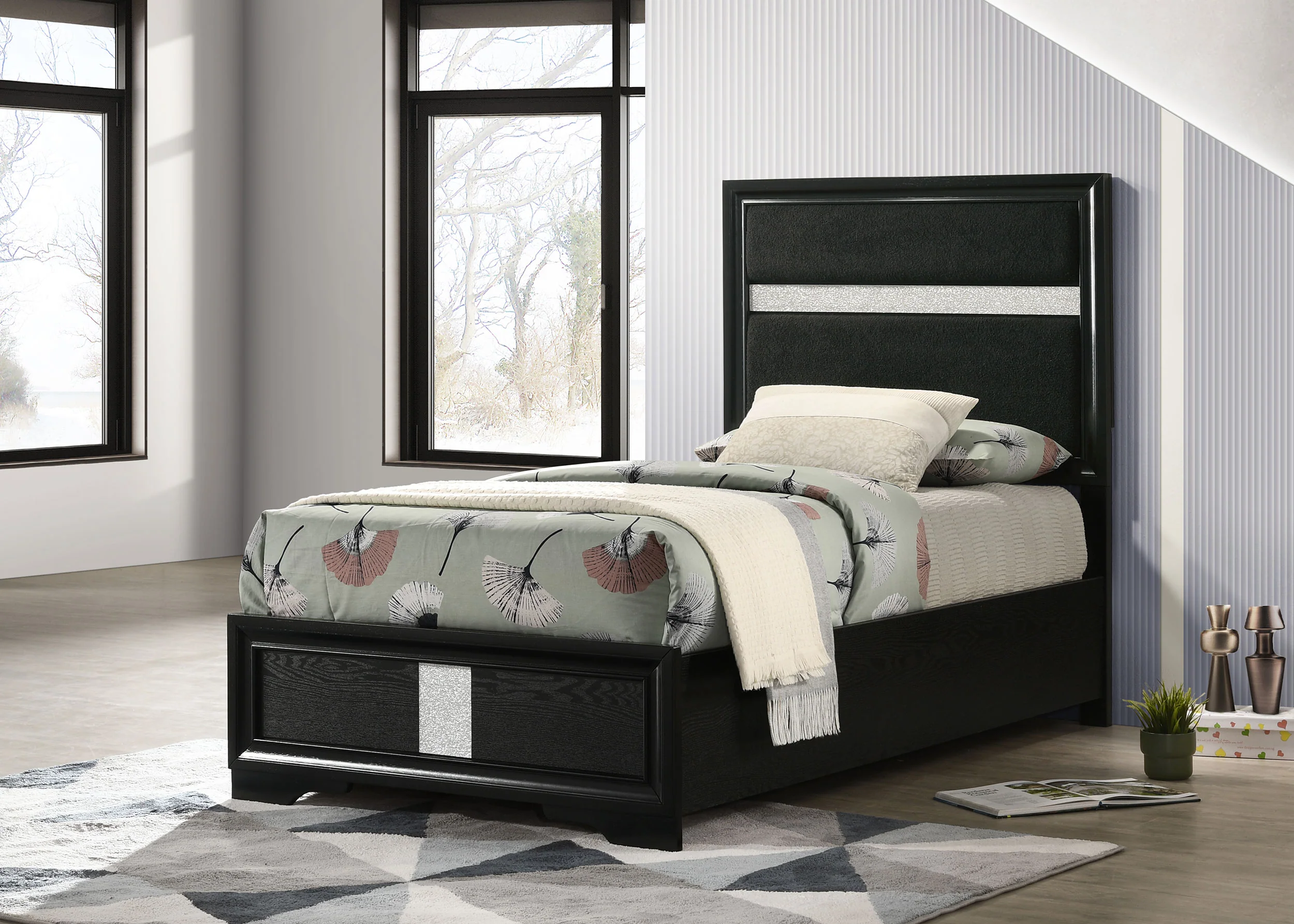 Miranda 54-inch Upholstered Twin Panel Bed Black - Image 3