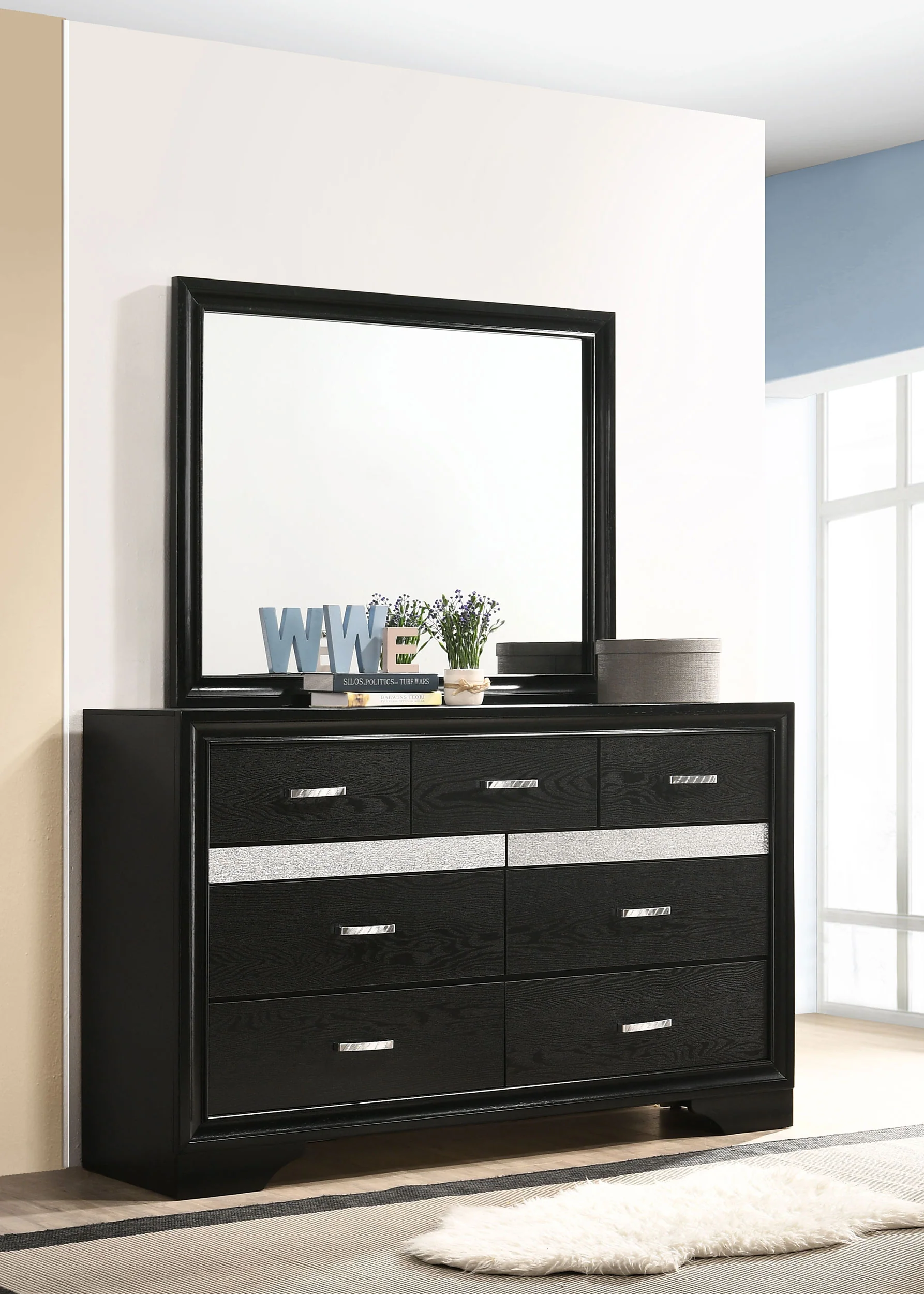 Miranda 7-Drawer Dresser with Mirror in Black - Image 5