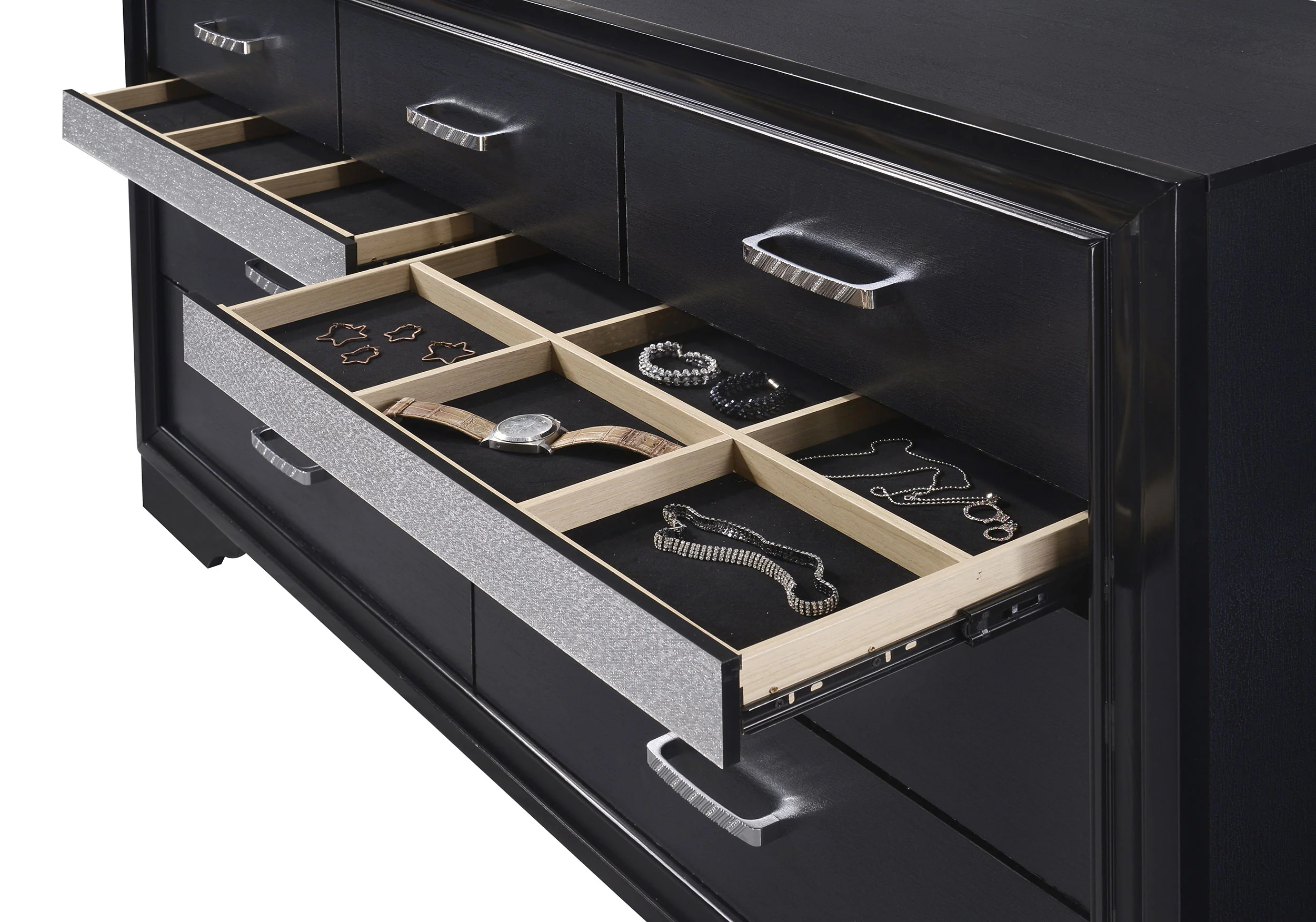 Miranda 7-Drawer Dresser with Mirror in Black - Image 7