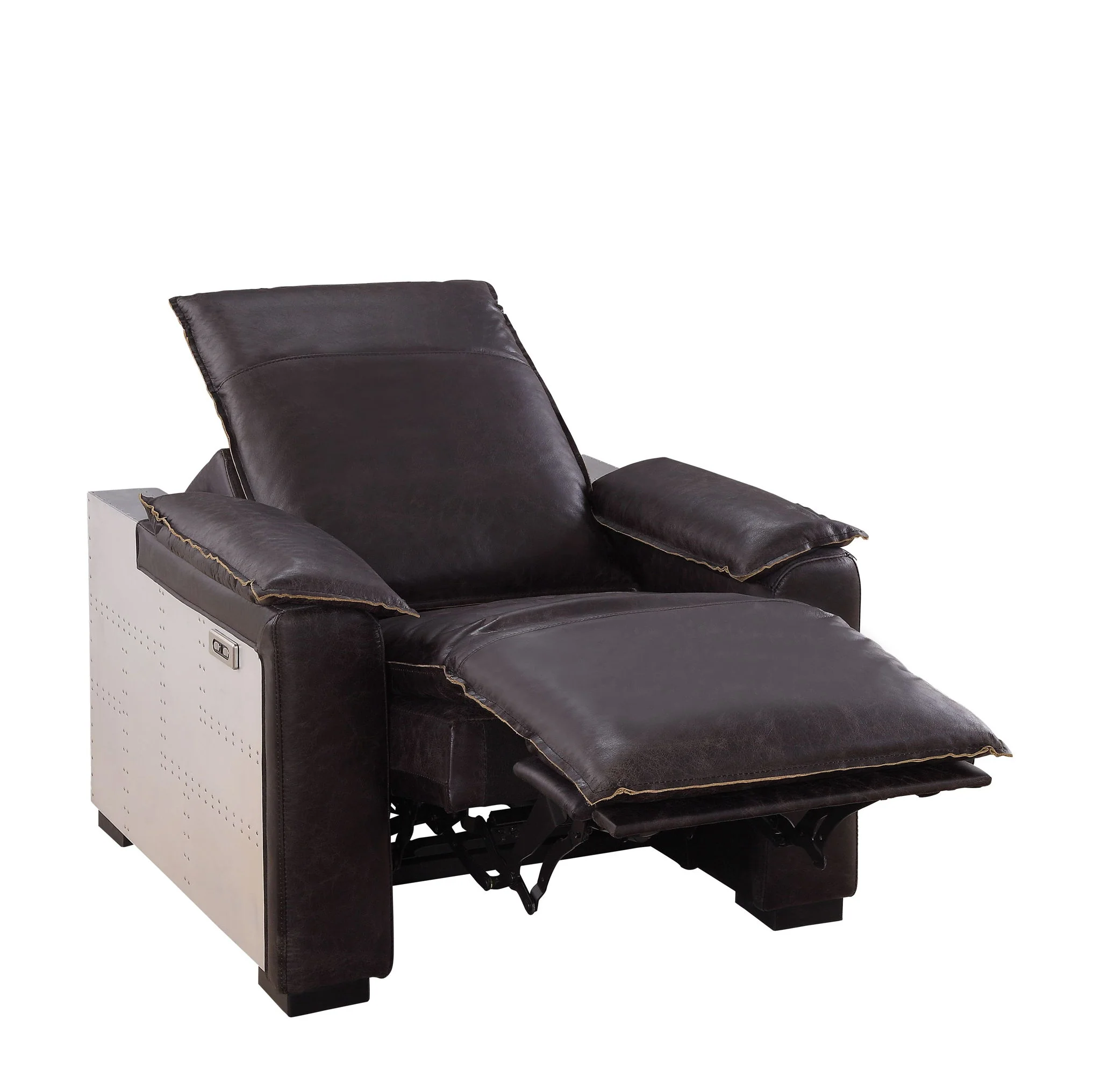 Misezon - Top Grain Leather Power Motion Recliner - Dark Brown - Image 3