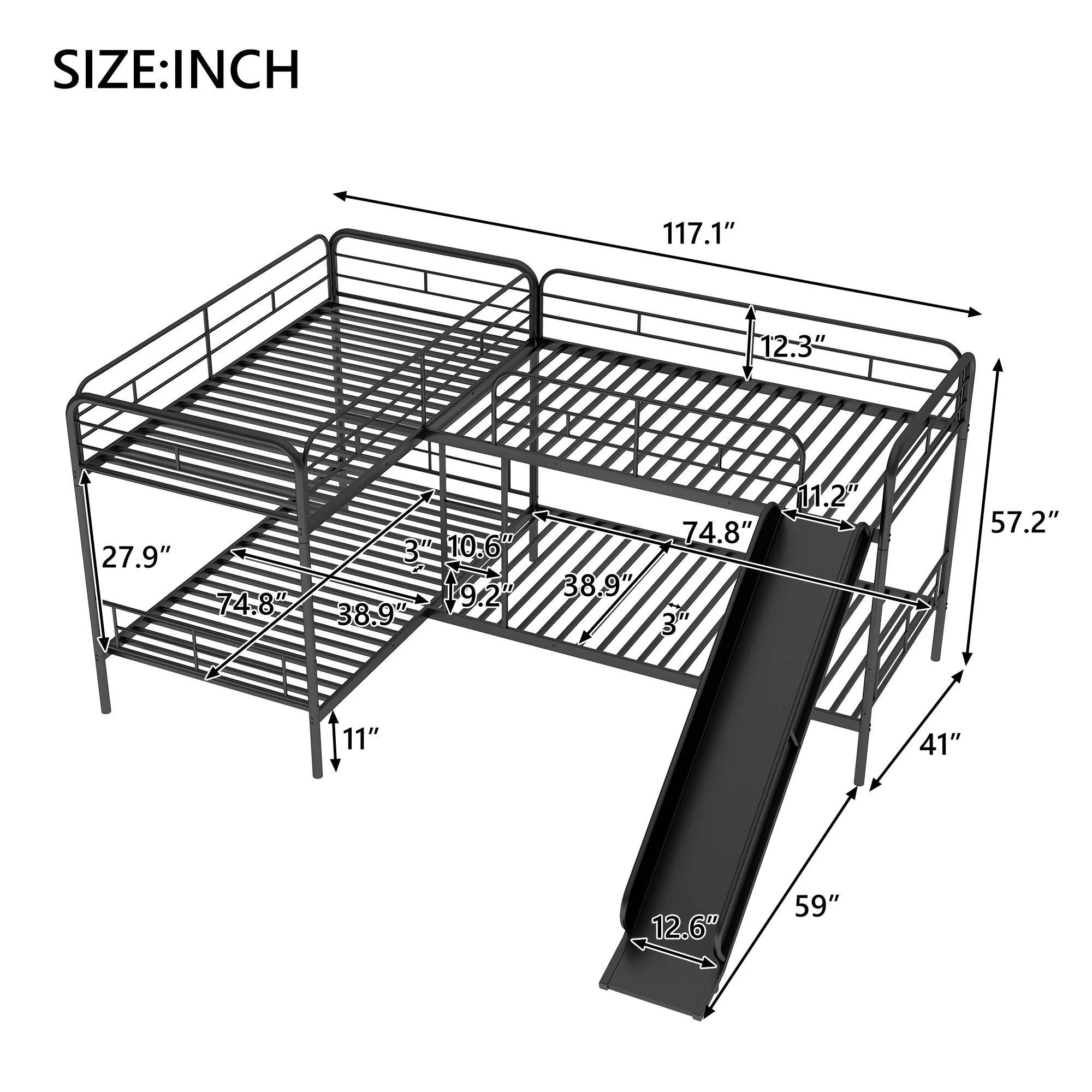 Mission Style Twin Size L-Shaped Bunk Bed With Slide And Ladder - Black - Image 6
