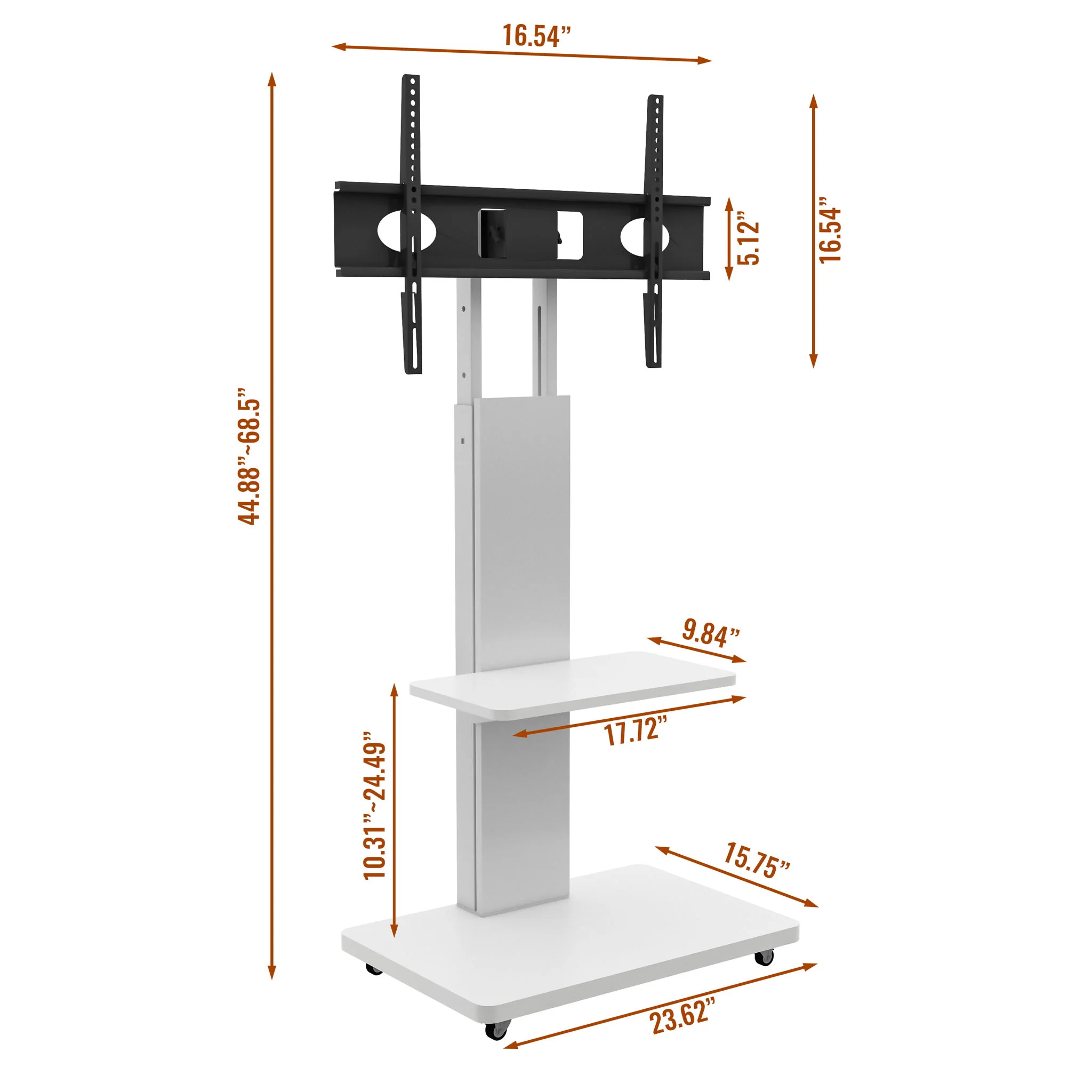 Mobile TV Stand With Shelf Floor Mount Cart For TVs With Lockable Wheels Ideal For Living Room Bedroom Or Office - White - Image 8