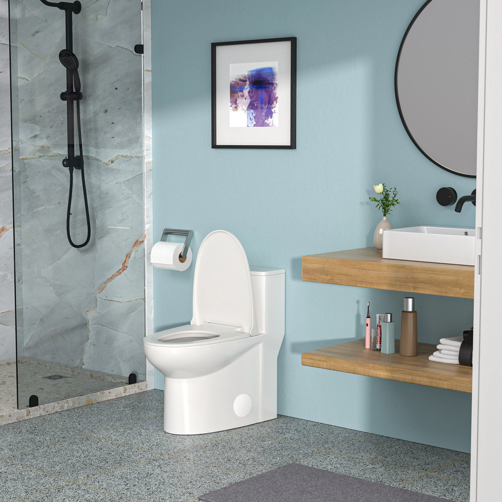 Modern 1 Piece Toilet With Dual Flush And Soft Closing Seat - White - Image 2