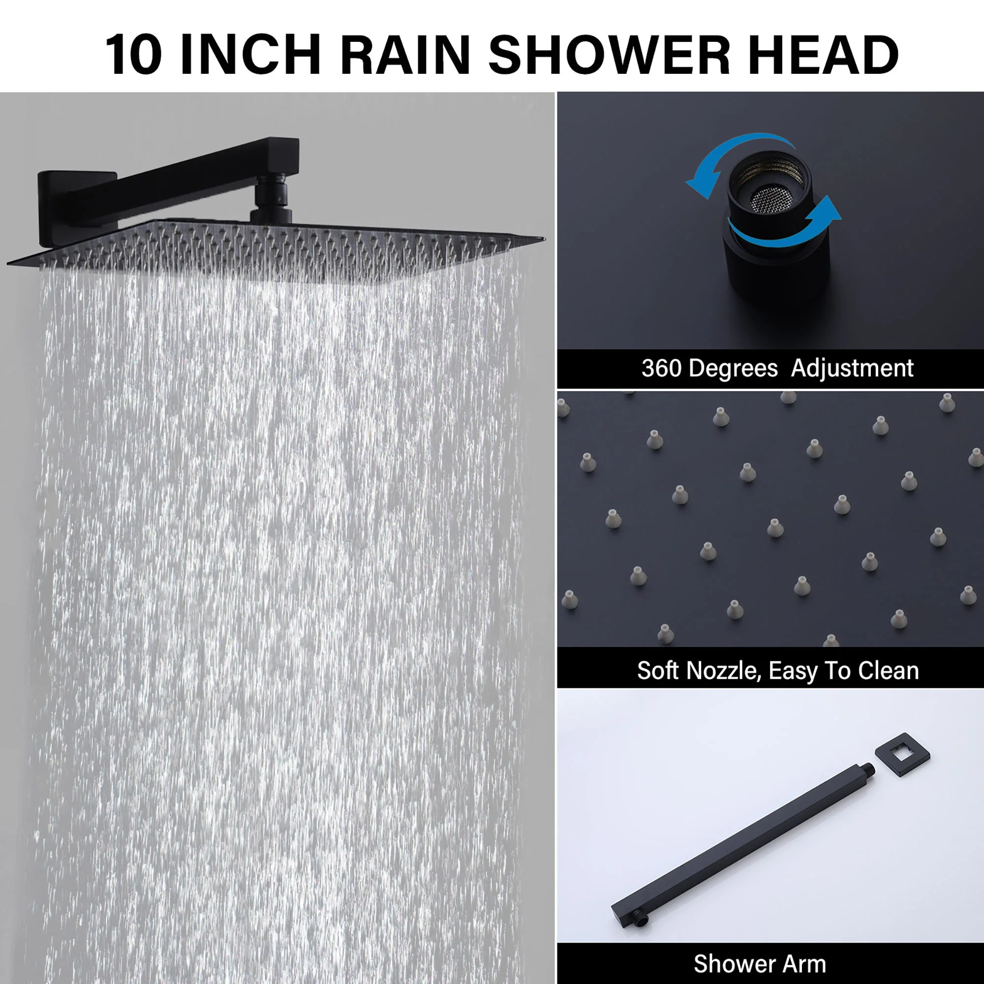Modern 10" Wall Mounted Rainfall Shower Head System - Image 5