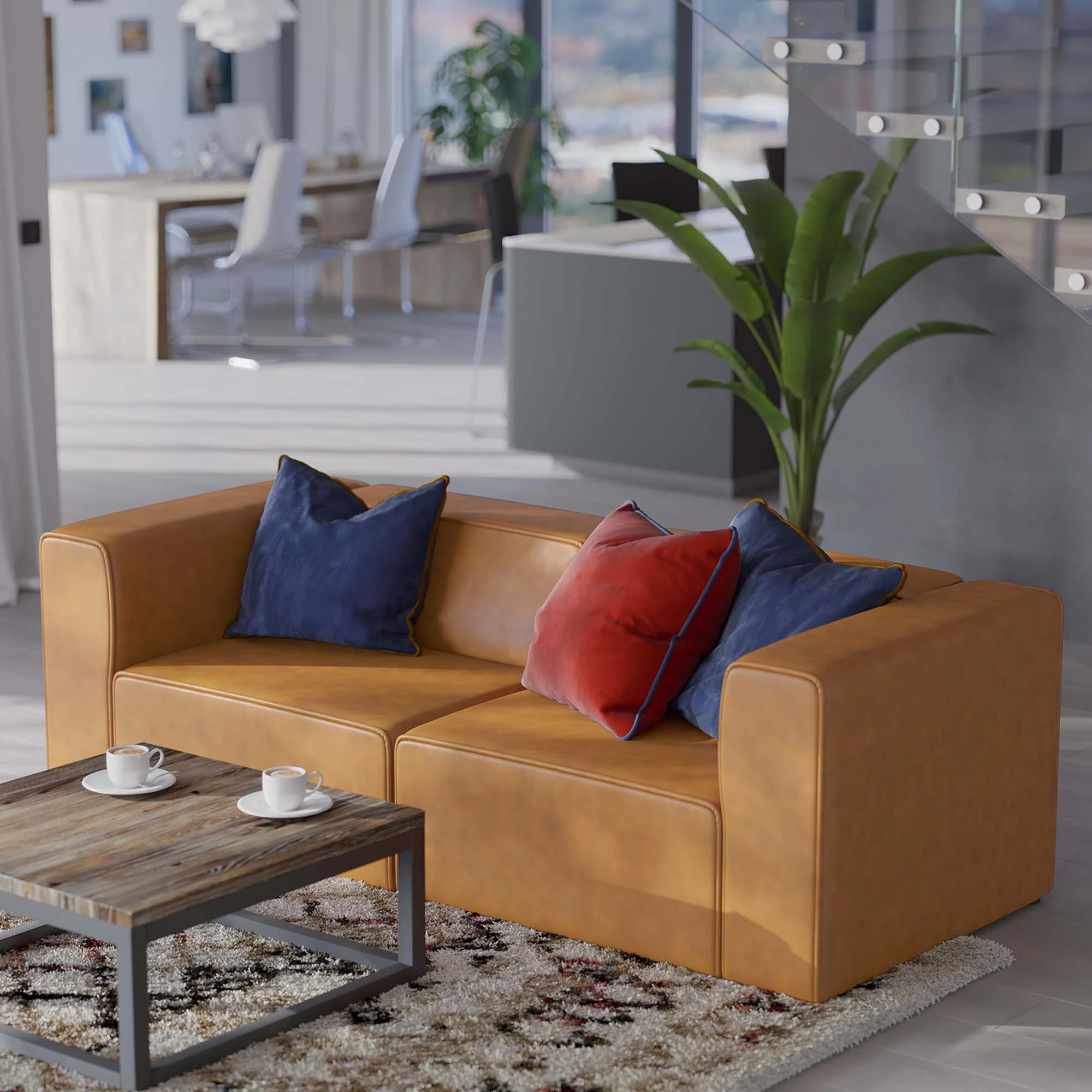 Modern 2-Piece Vegan Leather Sectional Loveseat – 74 Inch - Image 12