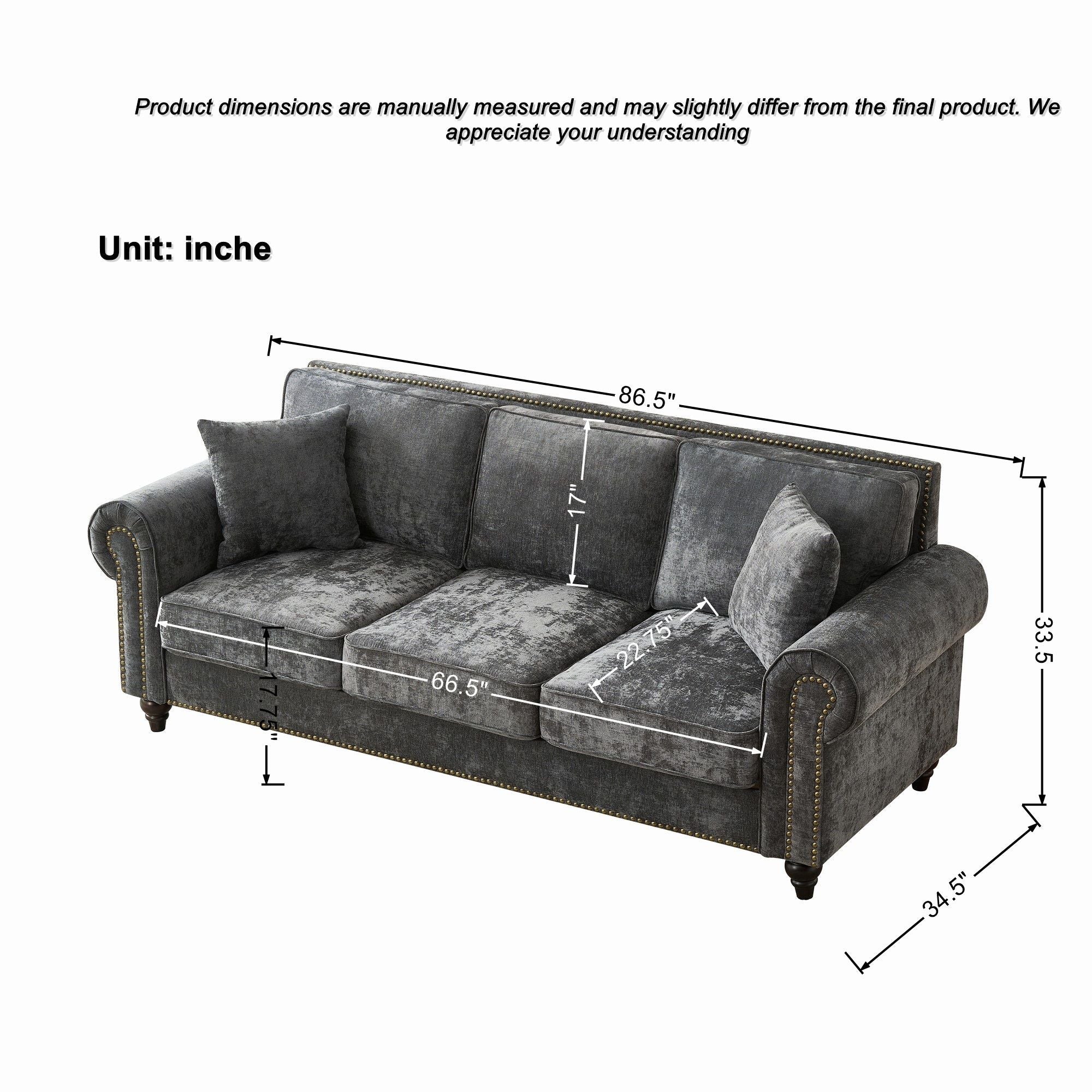 Modern 3 And 2 Seater Sofa With Rolled Arms, Tufted Upholstered Couch - Image 14