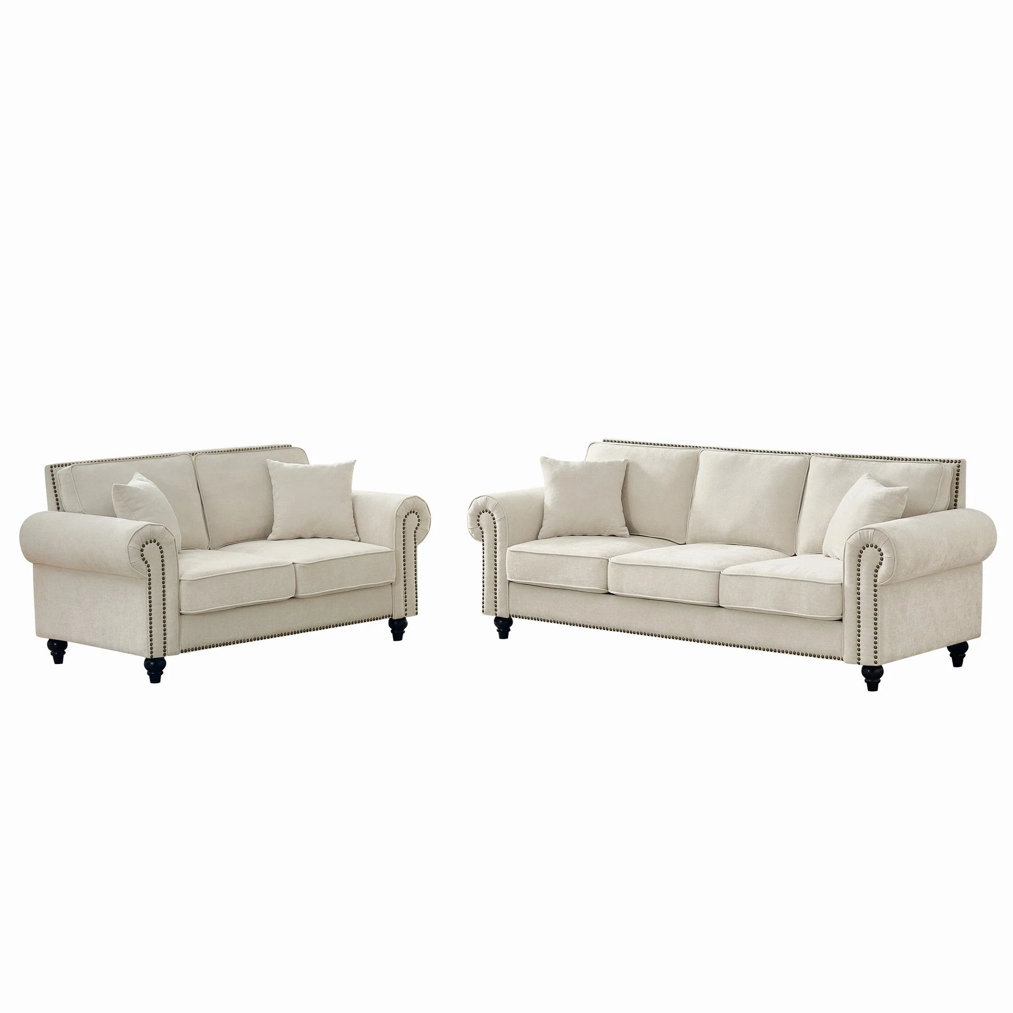 Modern 3 And 2 Seater Sofa With Rolled Arms, Tufted Upholstered Couch - Image 3
