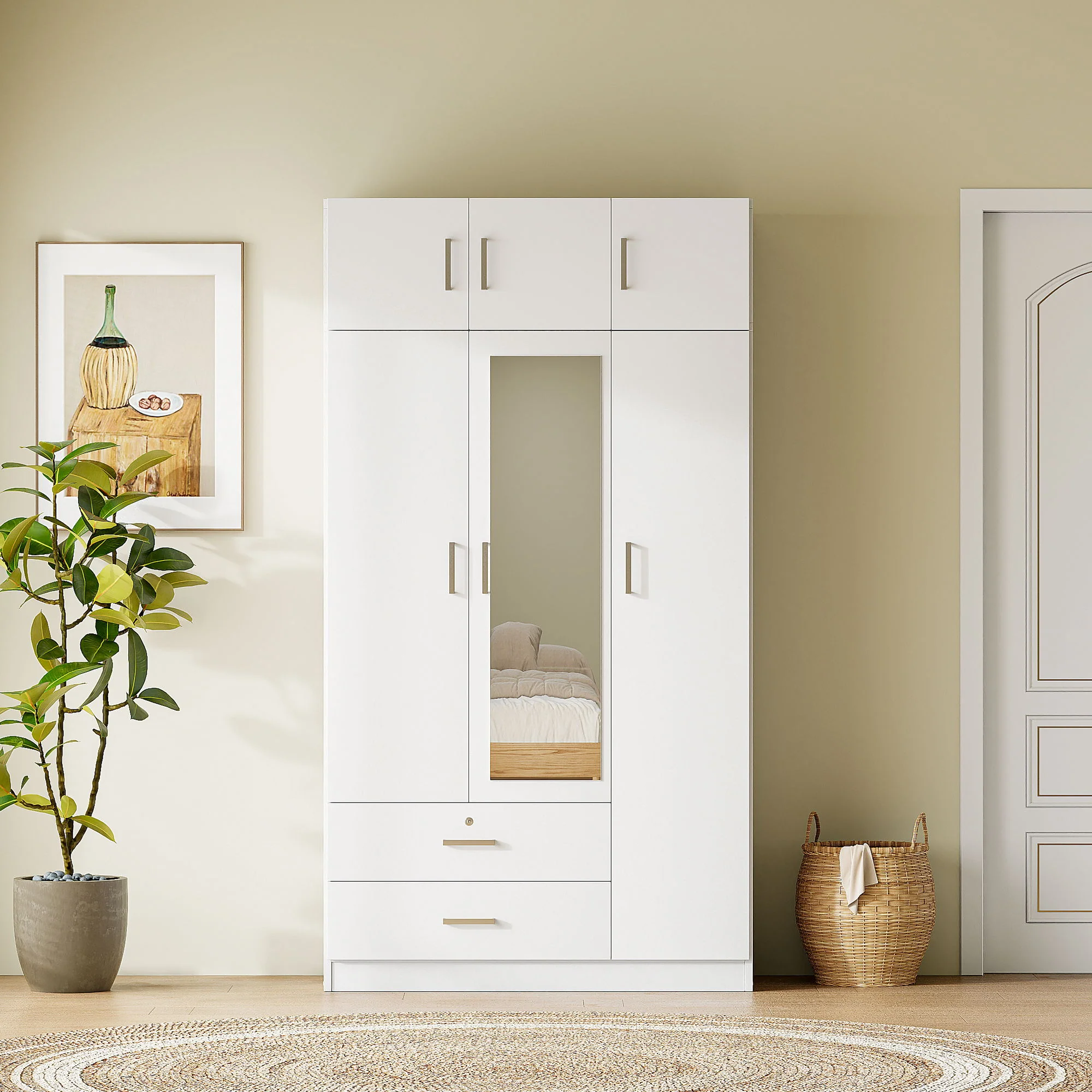 Modern 3 Door Mirror Wardrobe With 2 Drawers And Top Cabinet - Image 7