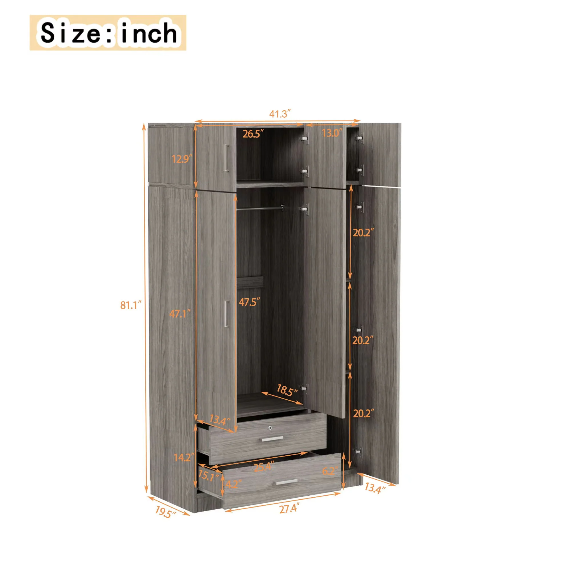 Modern 3 Door Mirror Wardrobe With 2 Drawers And Top Cabinet - Image 8