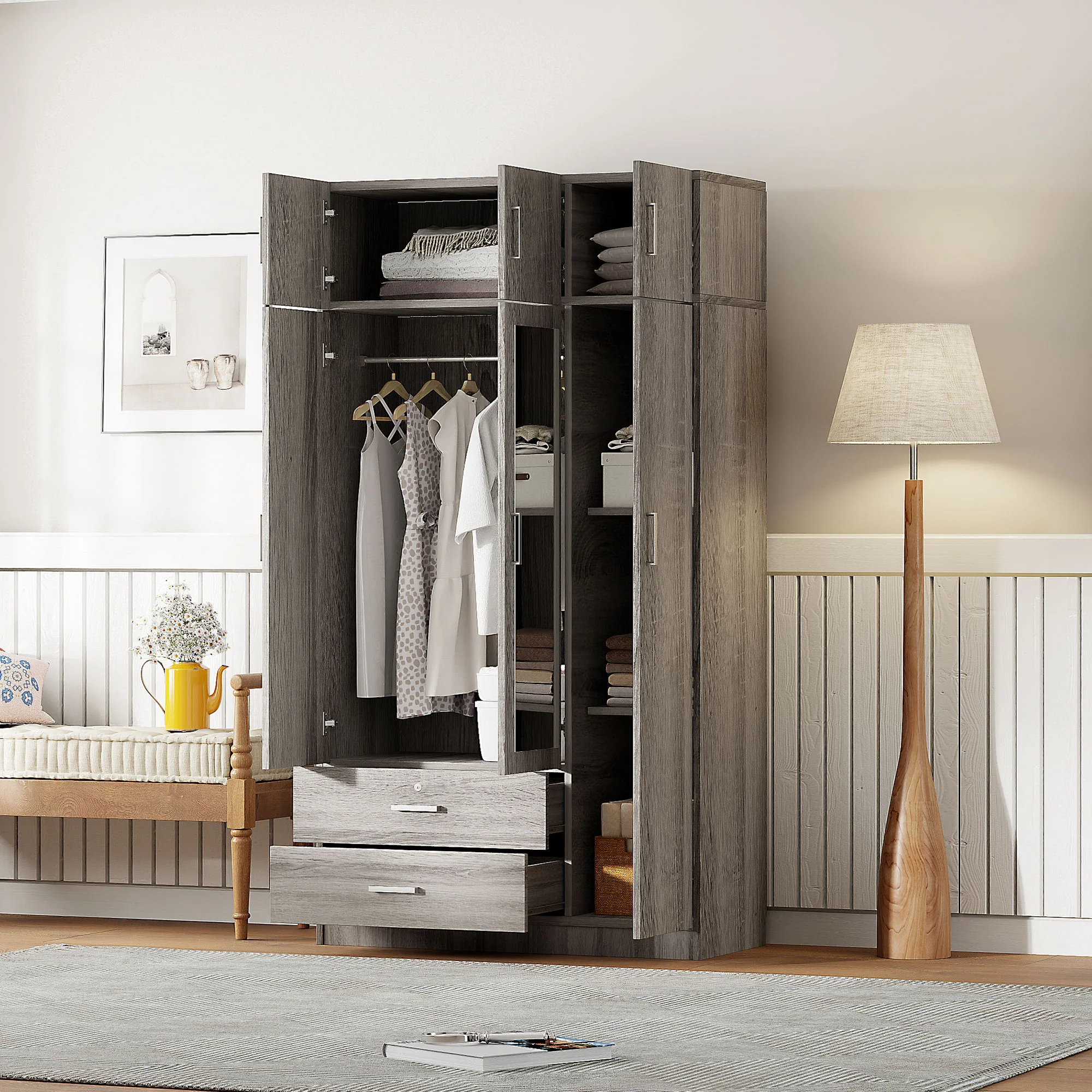 Modern 3 Door Mirror Wardrobe With 2 Drawers And Top Cabinet - Image 9