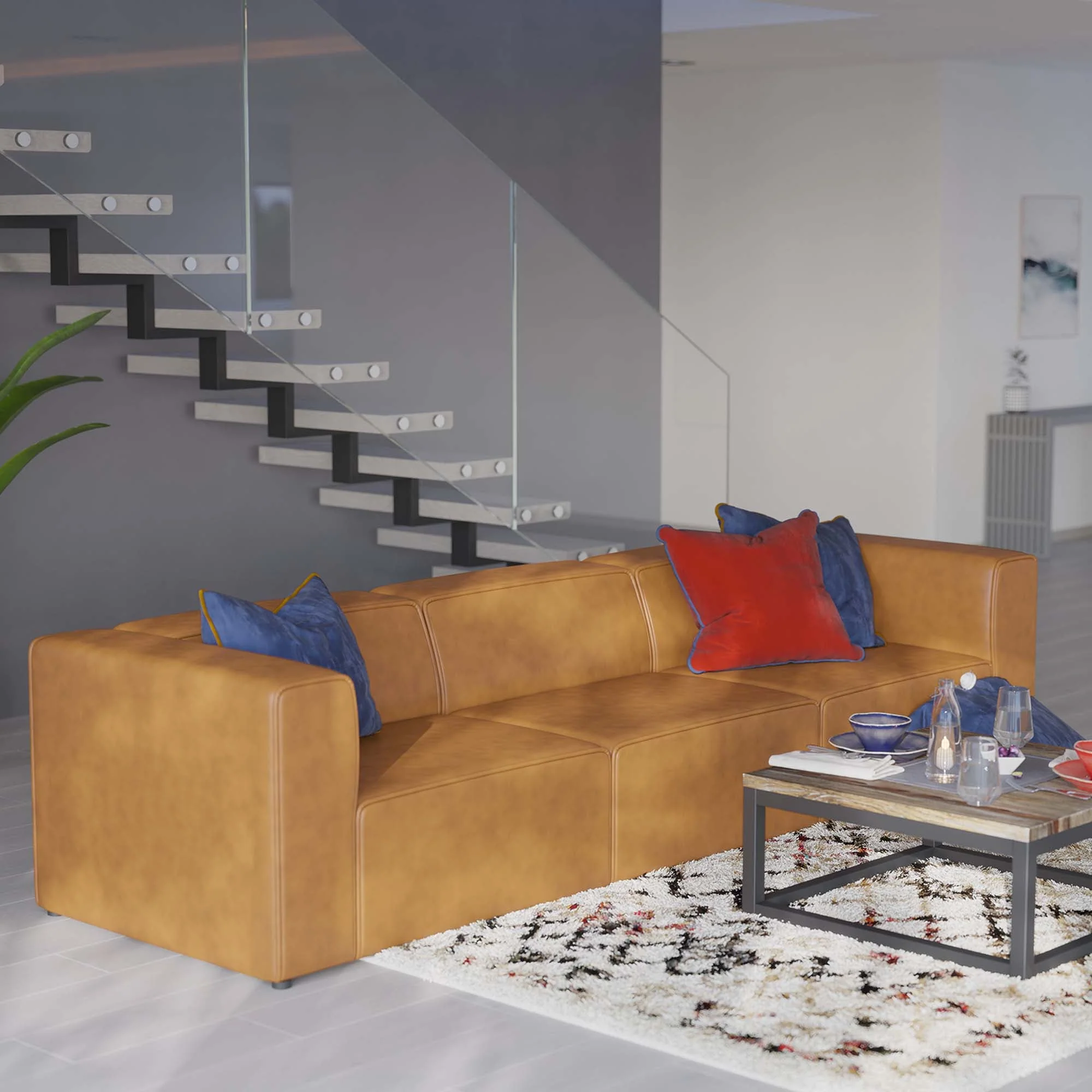Modern 3-Piece Vegan Leather Sectional Sofa – 121 Inch - Image 12