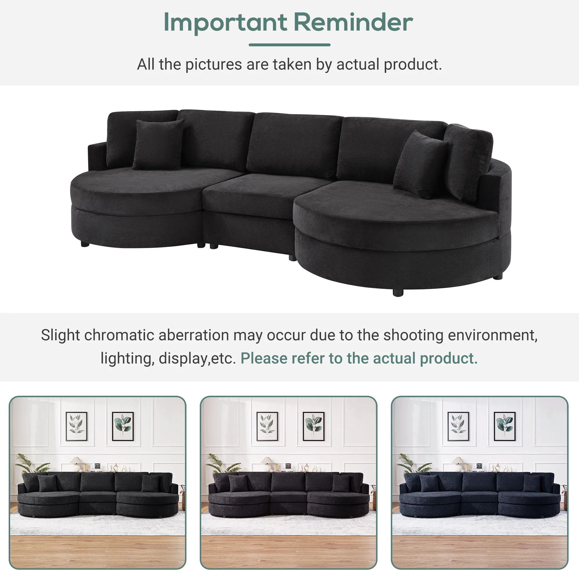 Modern 3 Seater Upholstered Sofa With Curved Design - Image 12
