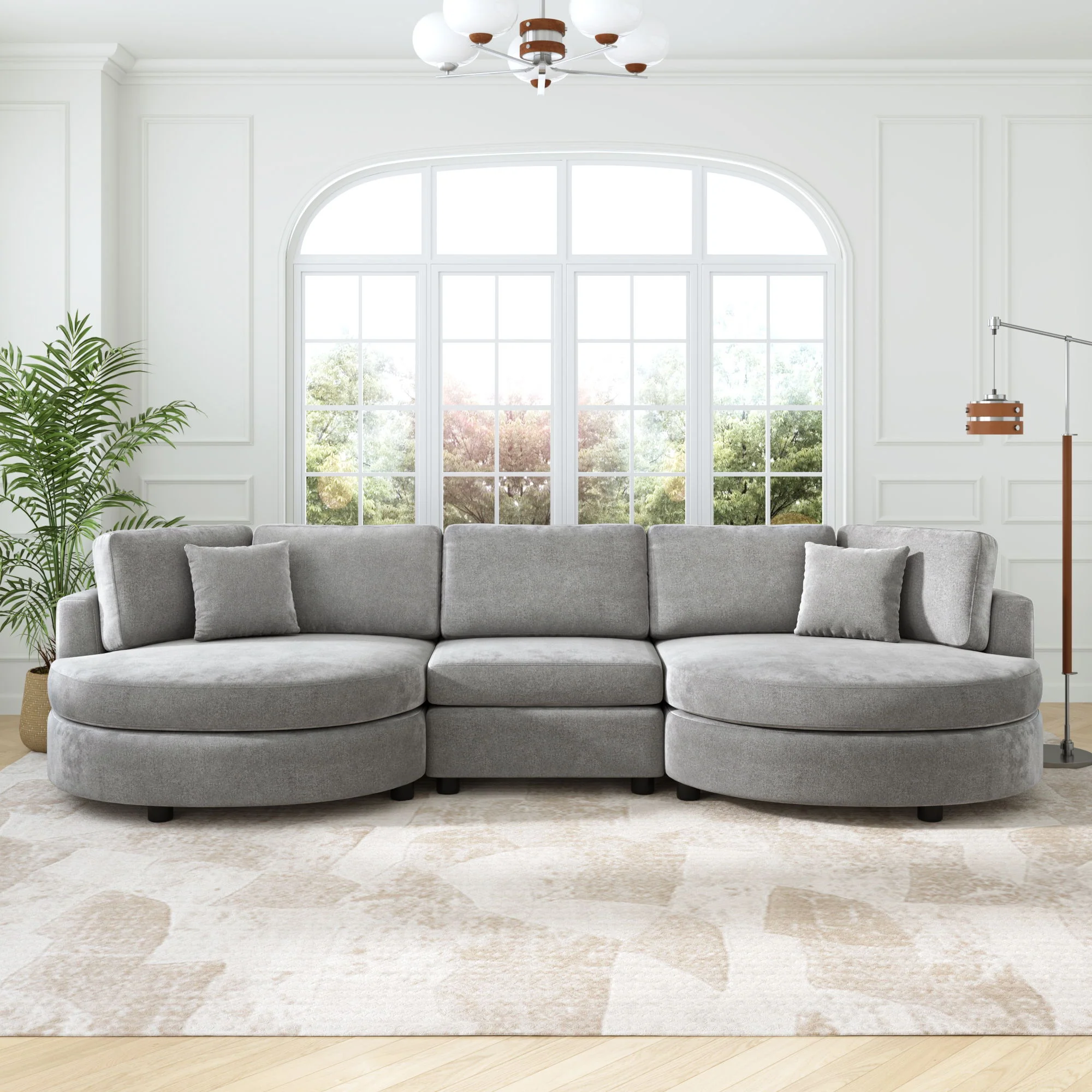 Modern 3 Seater Upholstered Sofa With Curved Design - Image 25