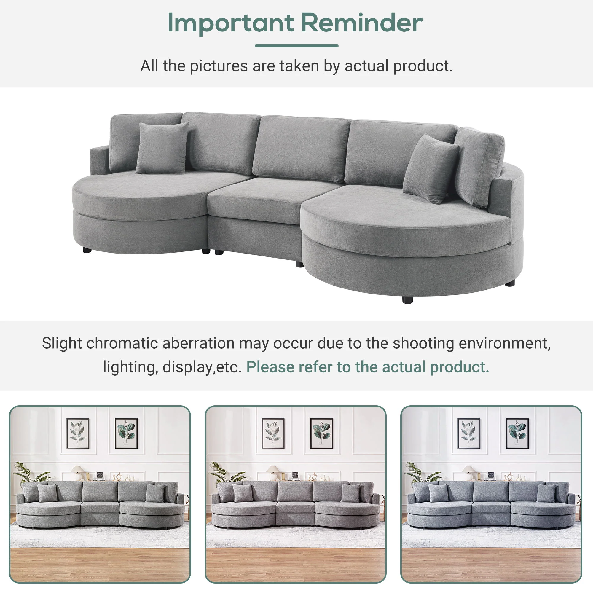 Modern 3 Seater Upholstered Sofa With Curved Design - Image 5