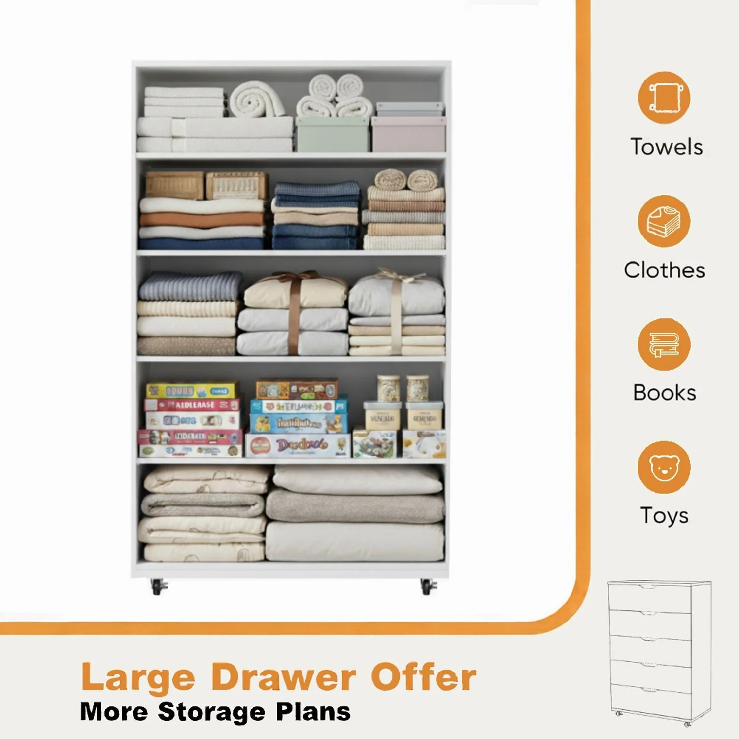 Modern 5 Drawer Dresser With Wheels - Image 25