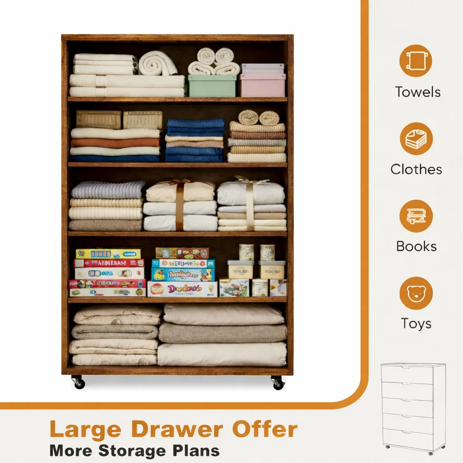 Modern 5 Drawer Dresser With Wheels - Image 6