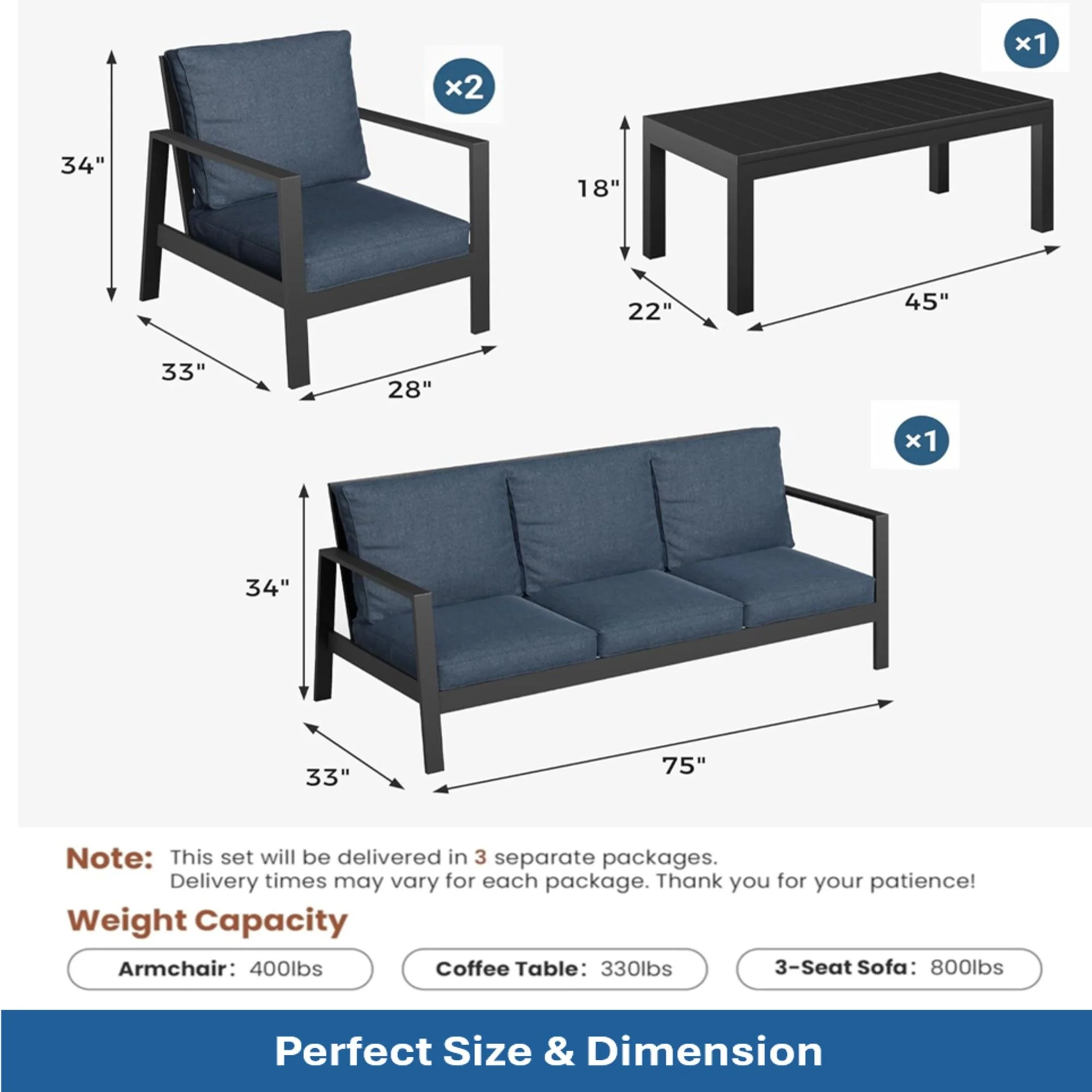 Modern 5 Seat Outdoor Patio Furniture Set With Coffee Table - Image 5
