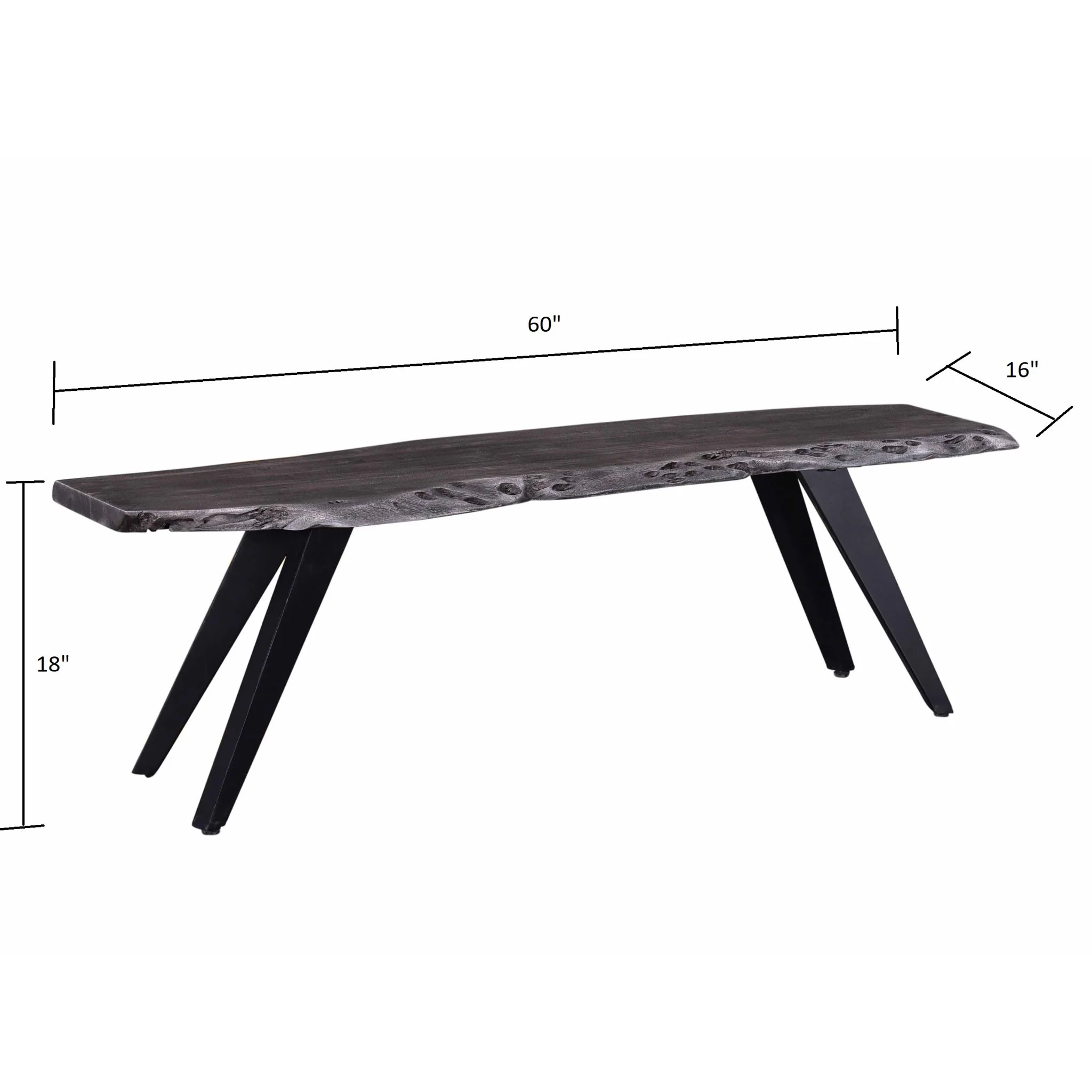 Modern Acacia Wood Dining Bench, Live Edge Design Accent Bench With Iron Legs - Black / Gray - Image 3
