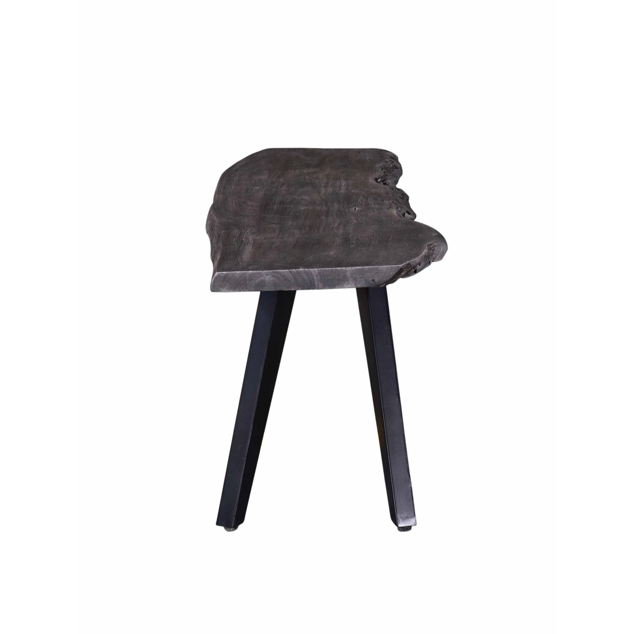 Modern Acacia Wood Dining Bench, Live Edge Design Accent Bench With Iron Legs - Black / Gray - Image 6
